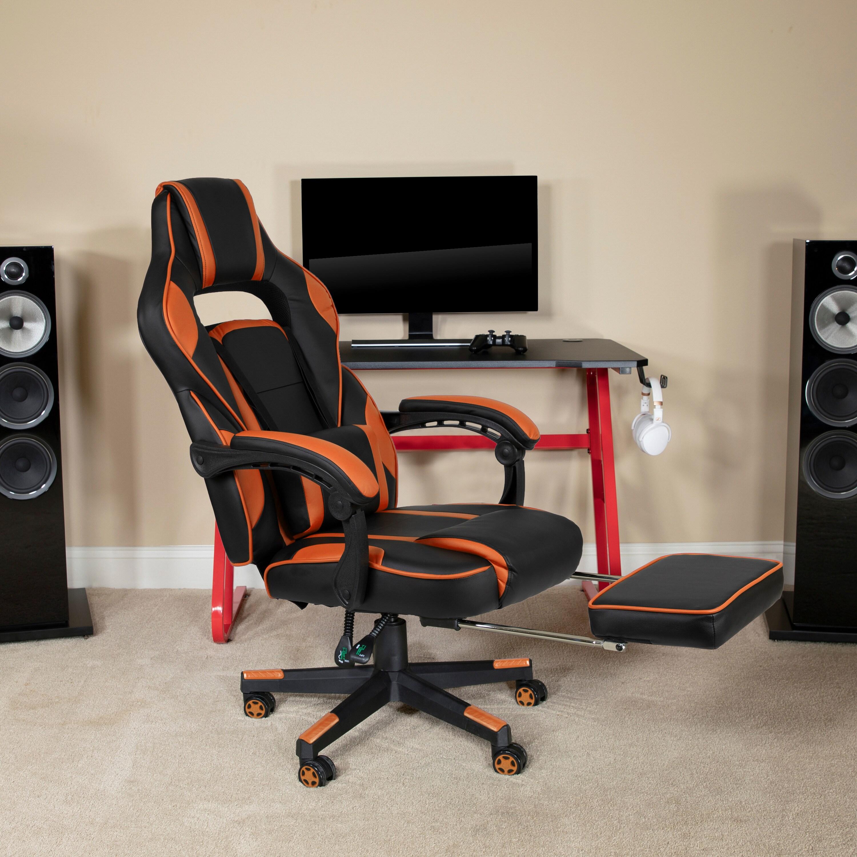 Flash Furniture X40 Gaming Chair Racing Ergonomic Computer Chair with Fully Reclining Back/Arms, Slide-Out Footrest, Massaging Lumbar - Black/Orange