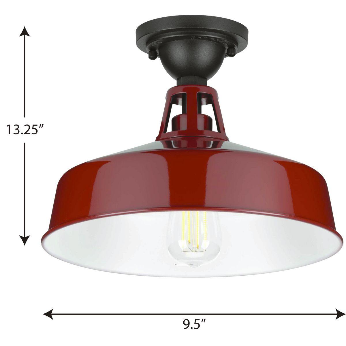 Progress Lighting, Cedar Springs, 1-Light Ceiling Light, Red Finish, White Shade