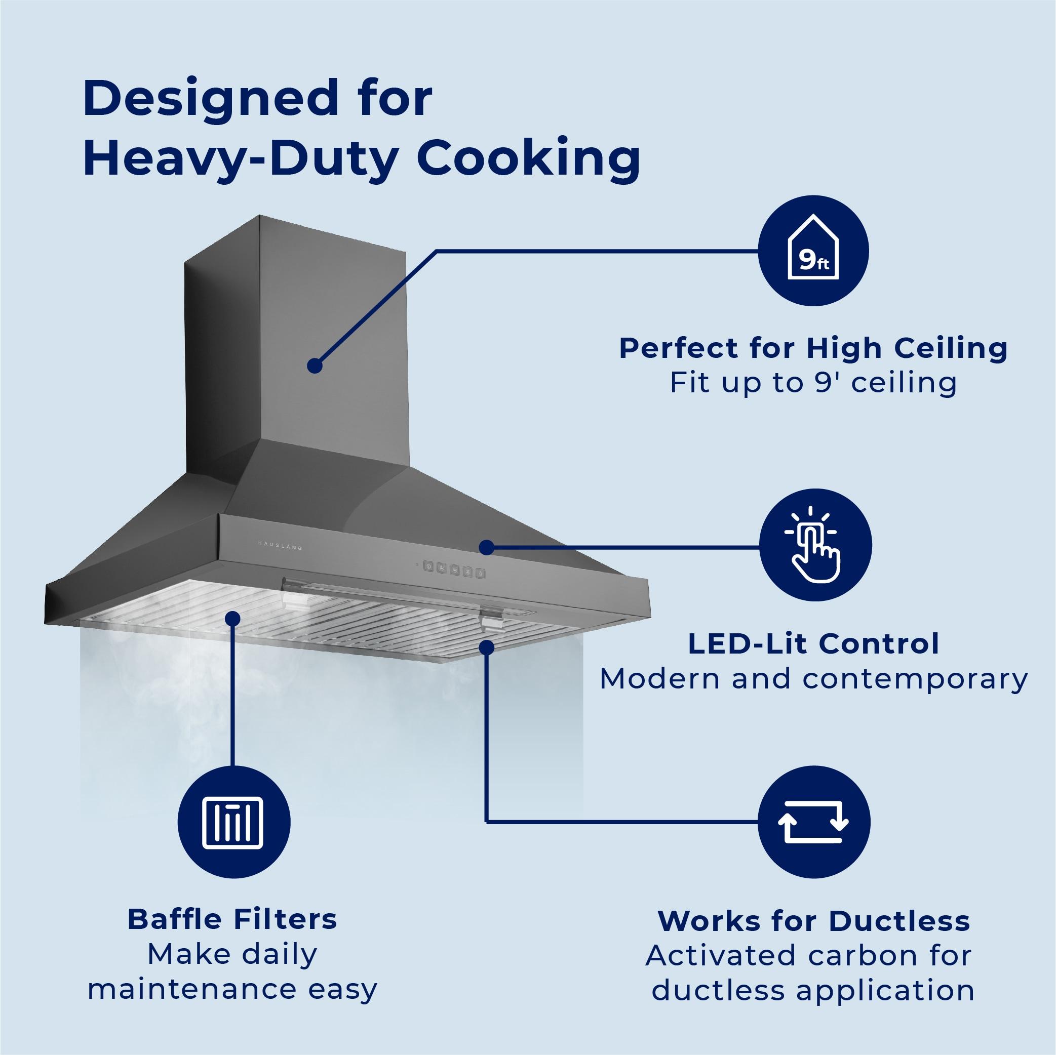 Hauslane 30" Stainless Steel Convertible Wall Range Hood with Baffle Filter