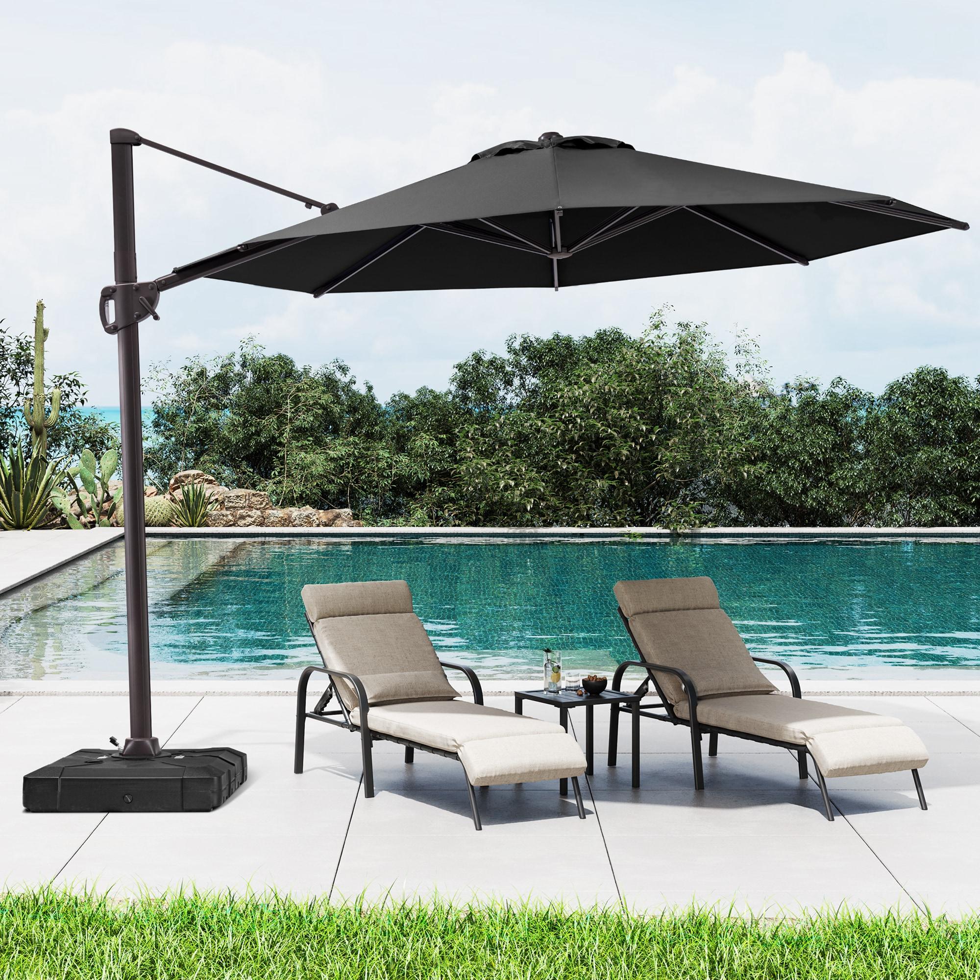 Crestlive Products Outdoor 11 Ft Steel Round Patio Cantilever Offset Umbrella with Cross Base Black