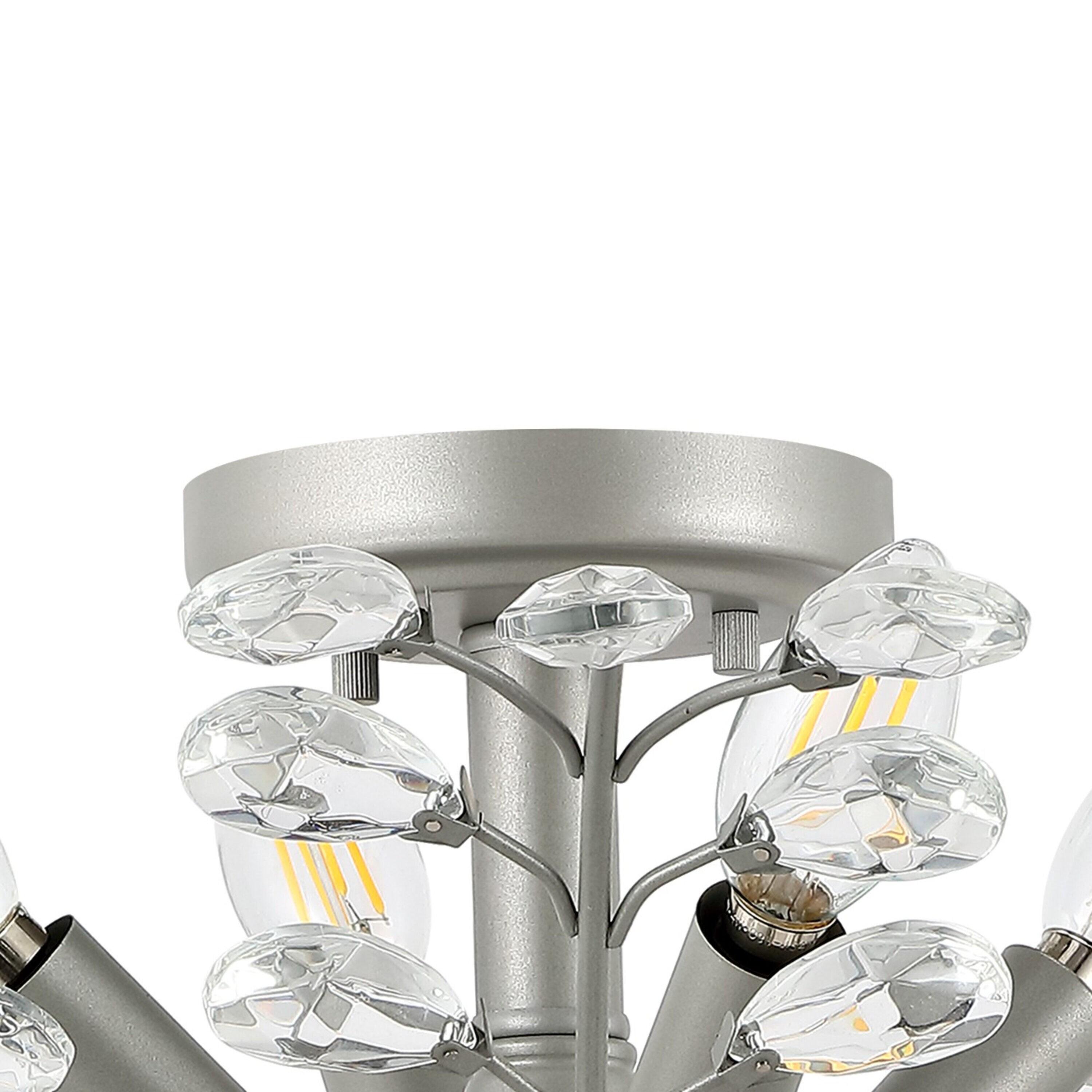 Elisana 26" 4-Light Contemporary Bohemian Iron/Acrylic LED Semi Flush Mount, Silver Gray/Clear