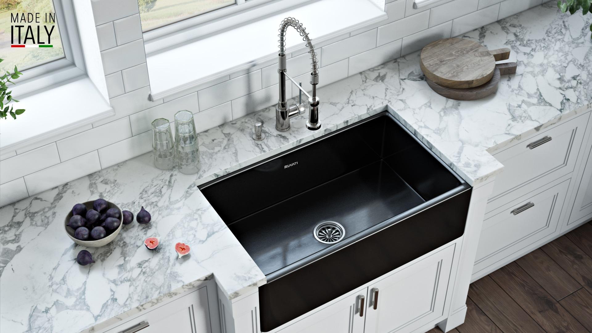 Ruvati 33 inch Fireclay Farmhouse Apron-Front Kitchen Sink Reversible