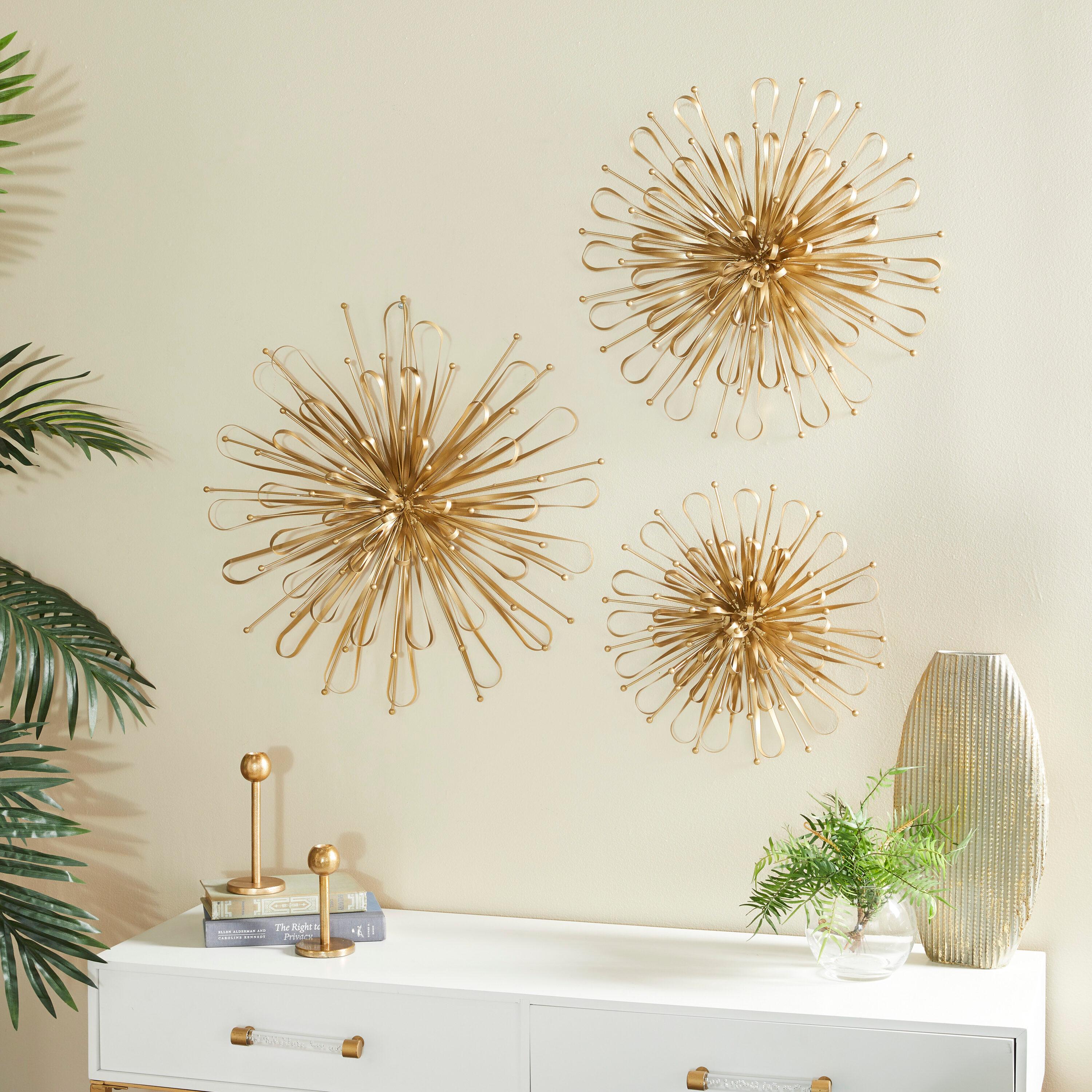 Set of 3 Metal Starburst Wall Decors with Orb Detailing Gold - Olivia & May