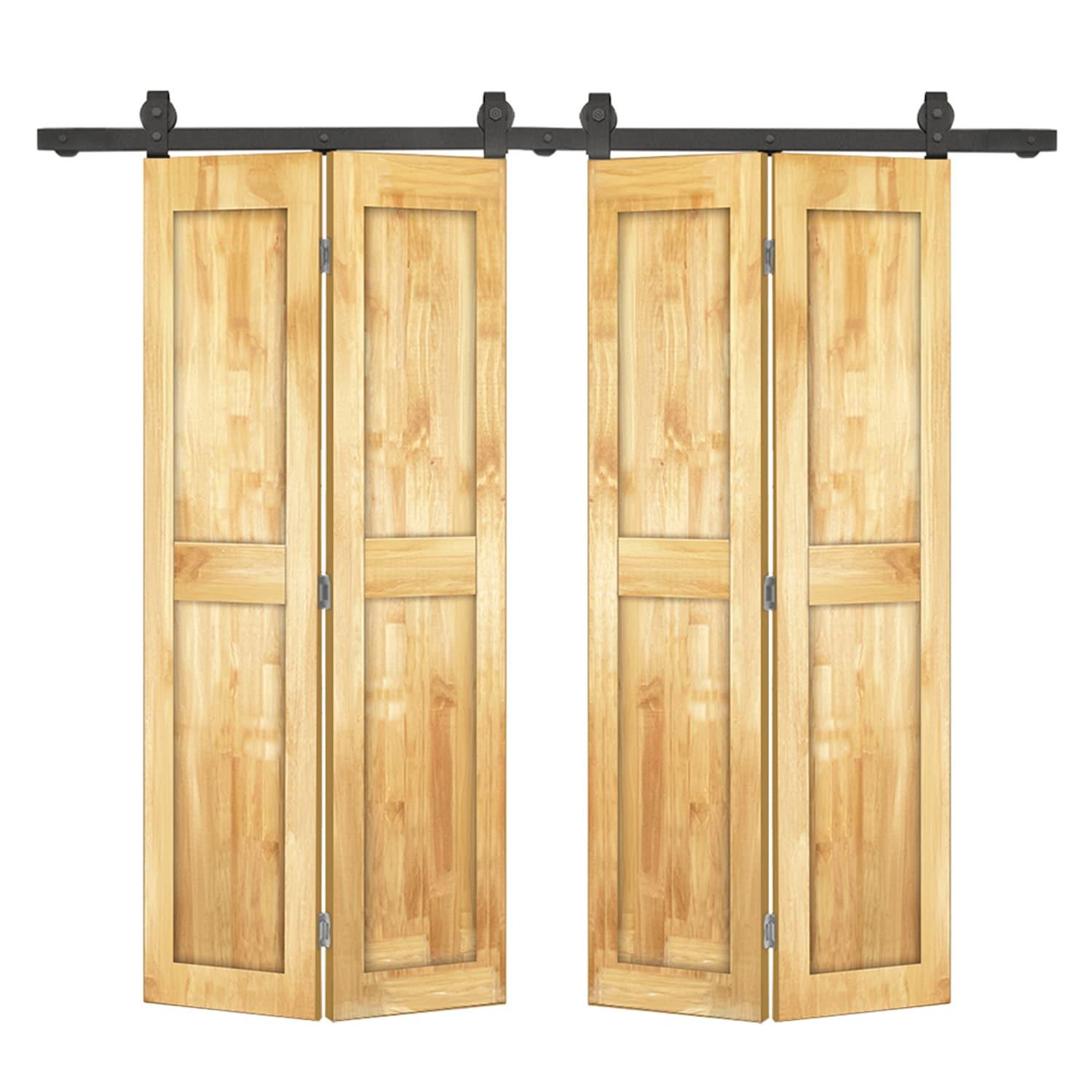 Calhome 2 Panel Shaker Pine Wood Bi-Fold Door with Sliding Barn Door Hardware Kit | Wayfair