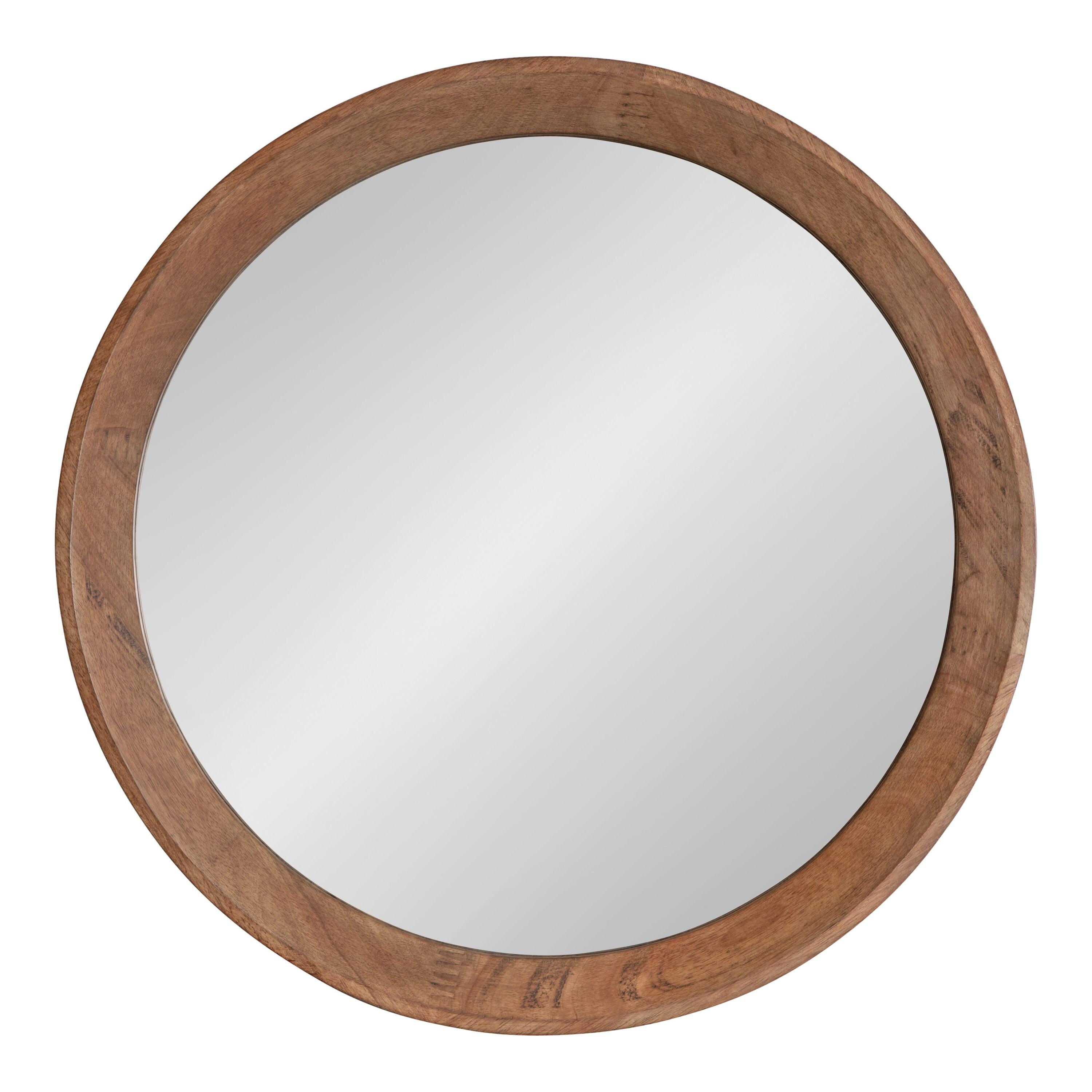 Kate and Laurel Hartman Transitional Round Wood Framed Wall Mirror, 24" Diameter, Brown, Boho Chic Round Mirror for Wall
