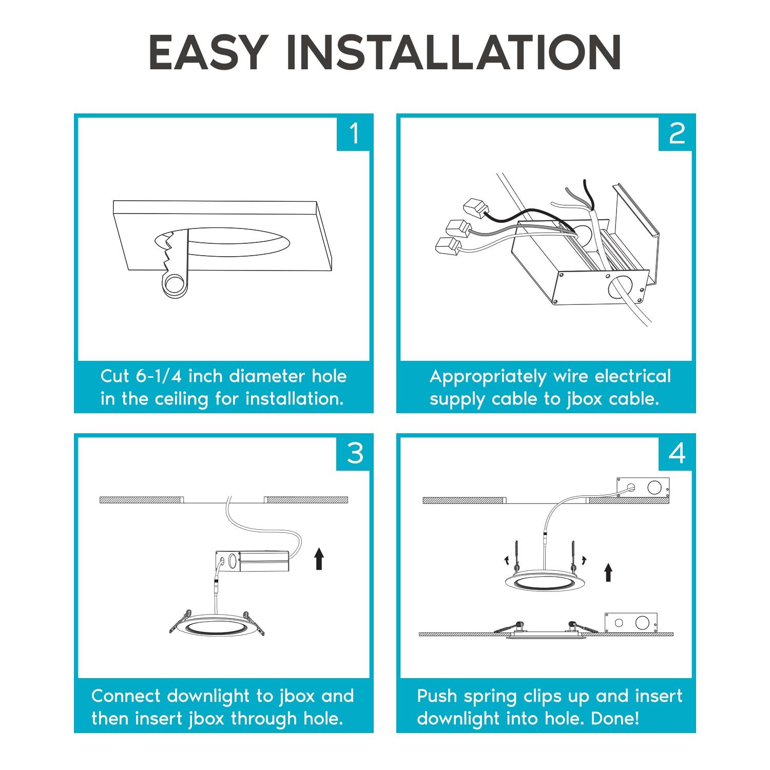 6'' Selectable Color Temperature Dimmable Air-Tight IC Rated LED Canless Recessed Lighting Kit