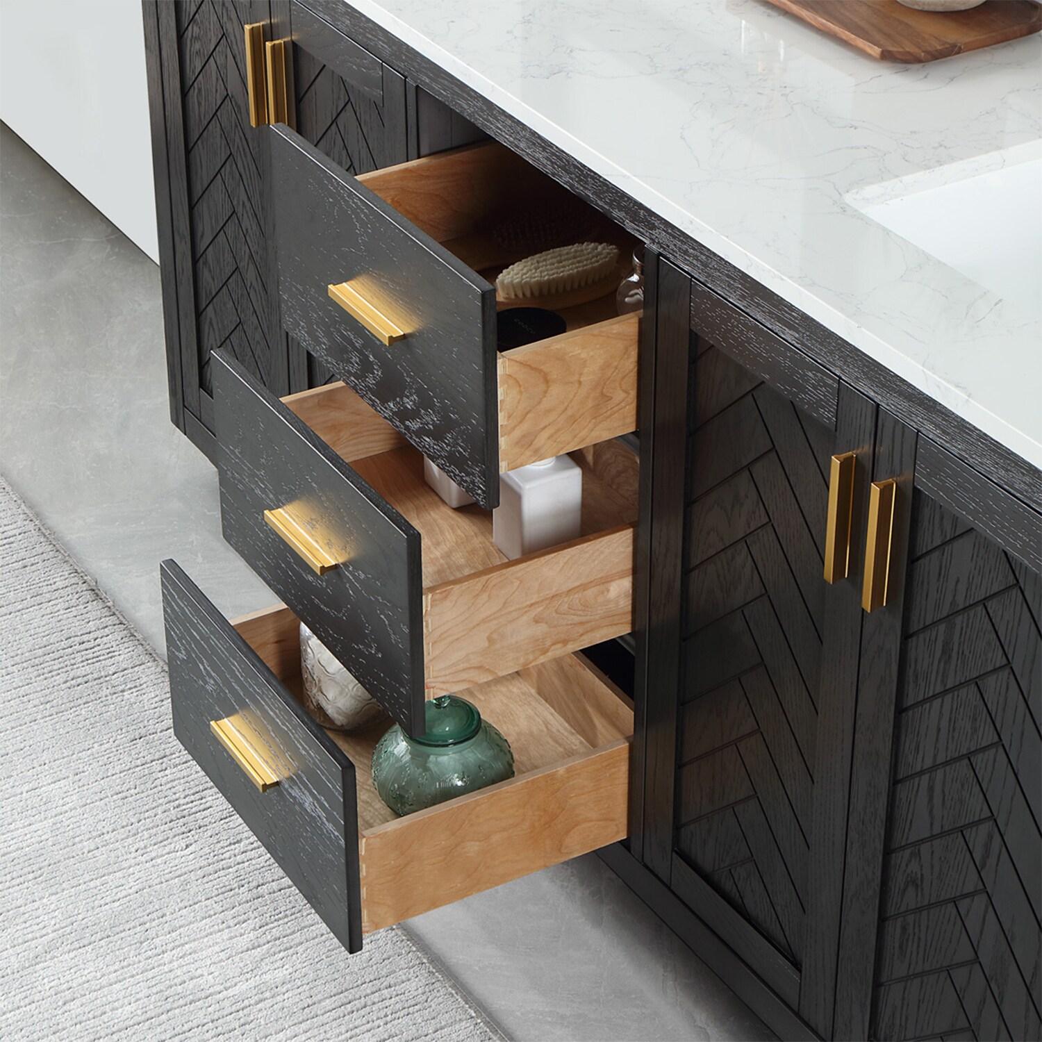 Gazsi 72" Double Bathroom Vanity Set in Brown Oak without Mirror