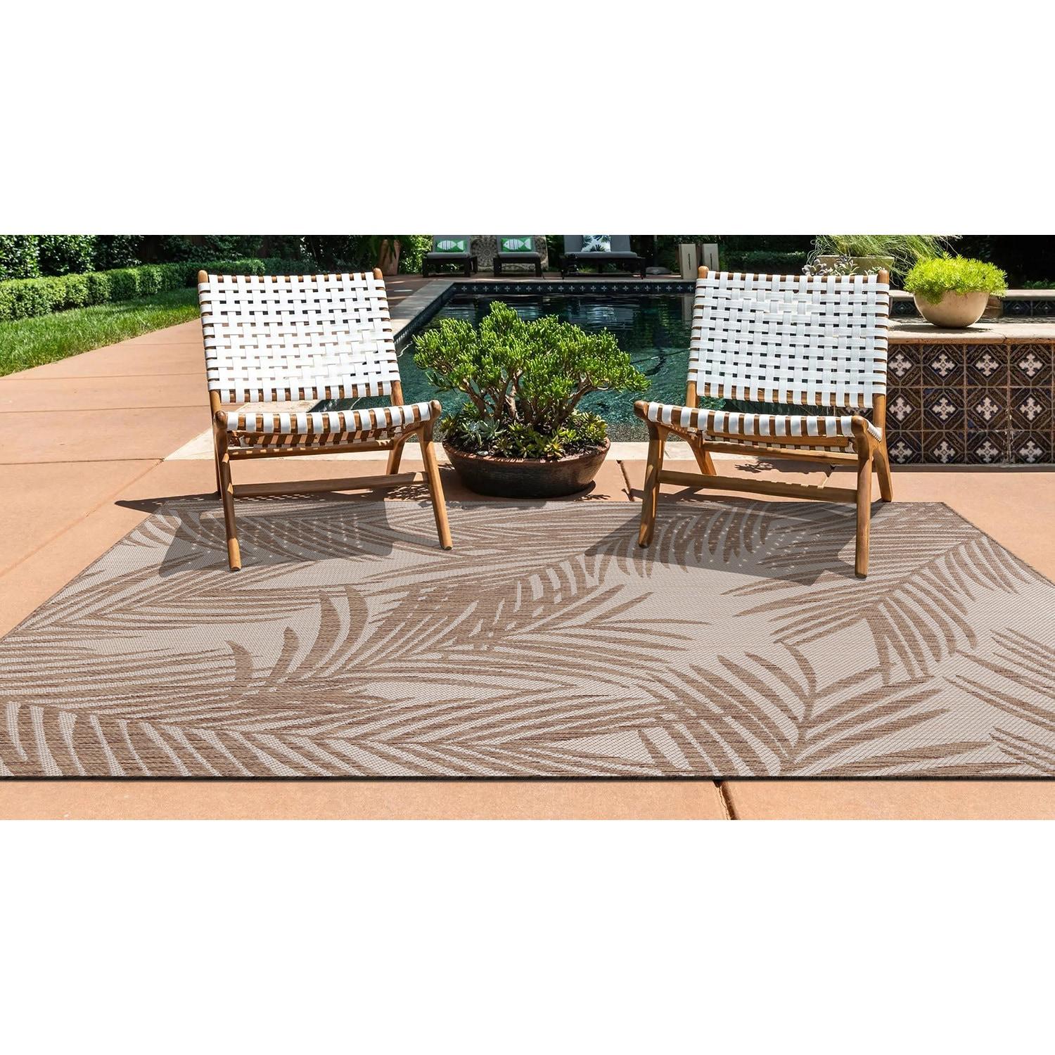 World Rug Gallery Contemporary Distressed Leaves Textured Flat Weave Indoor/Outdoor Area Rug - BROWN 5' X 7'