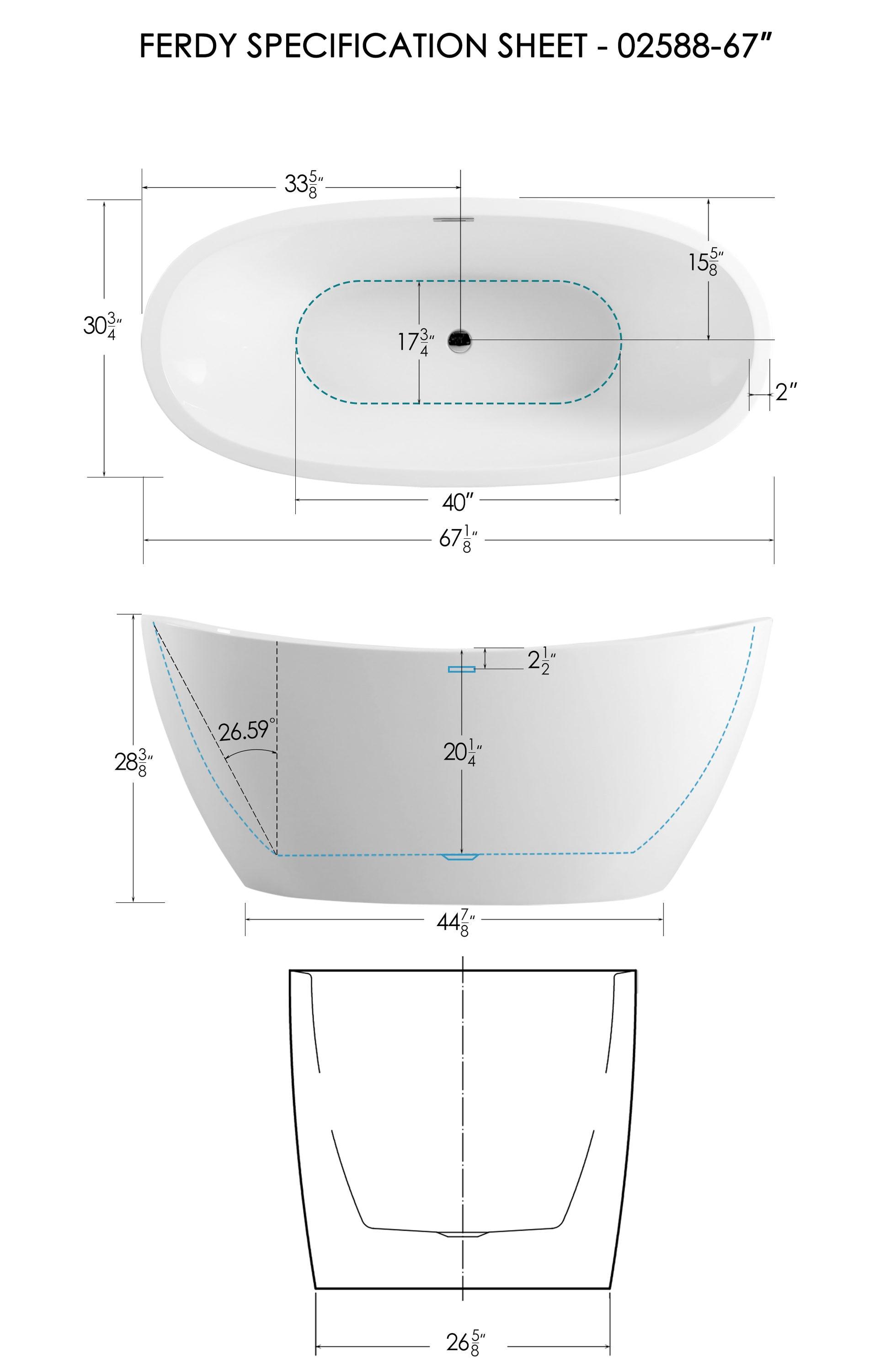 Naha Freestanding Soaking Acrylic Bathtub with Drain