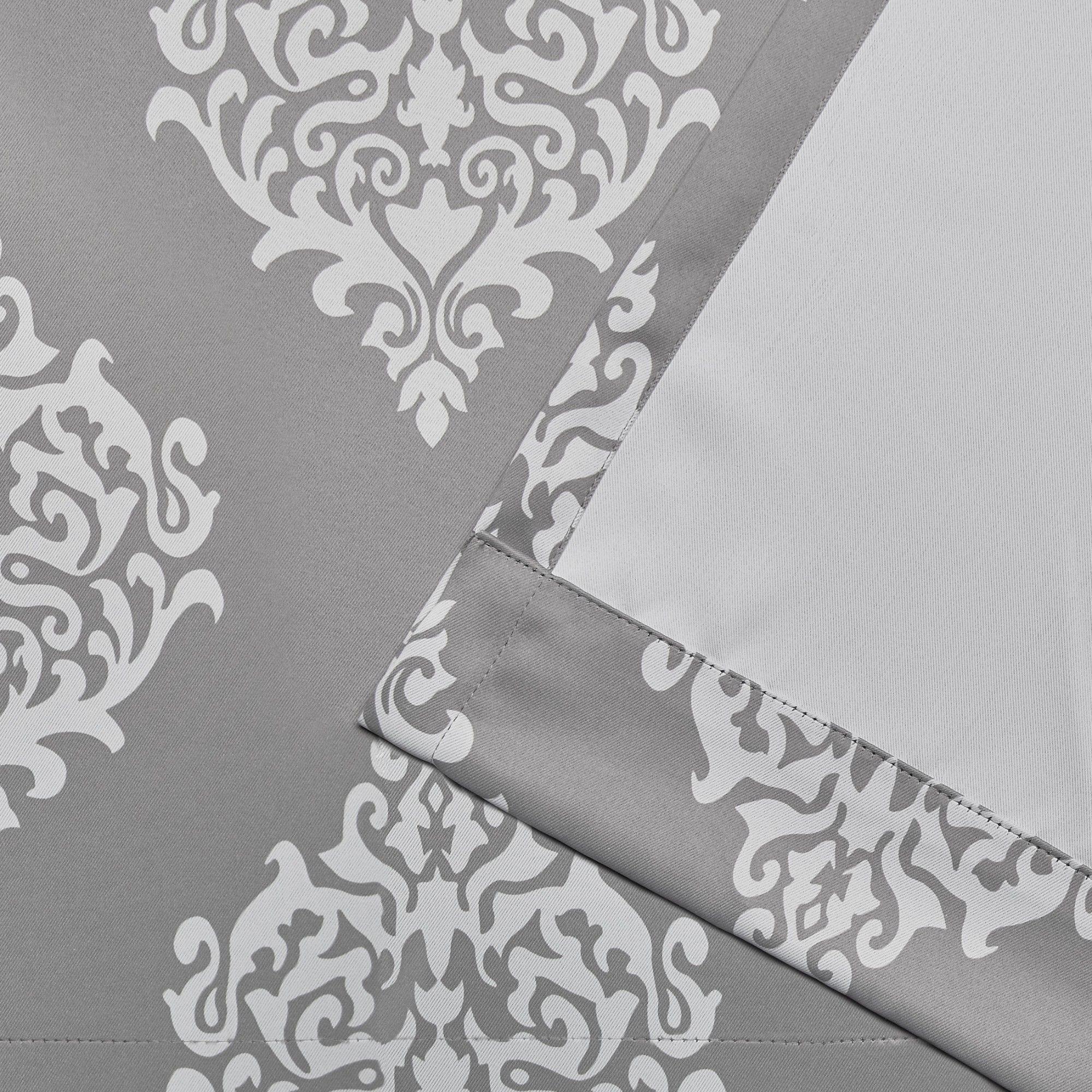 EXCLUSIVE HOME Medallion Room Darkening Blackout Grommet Top Curtain Panel Pair, 52"x63", Silver