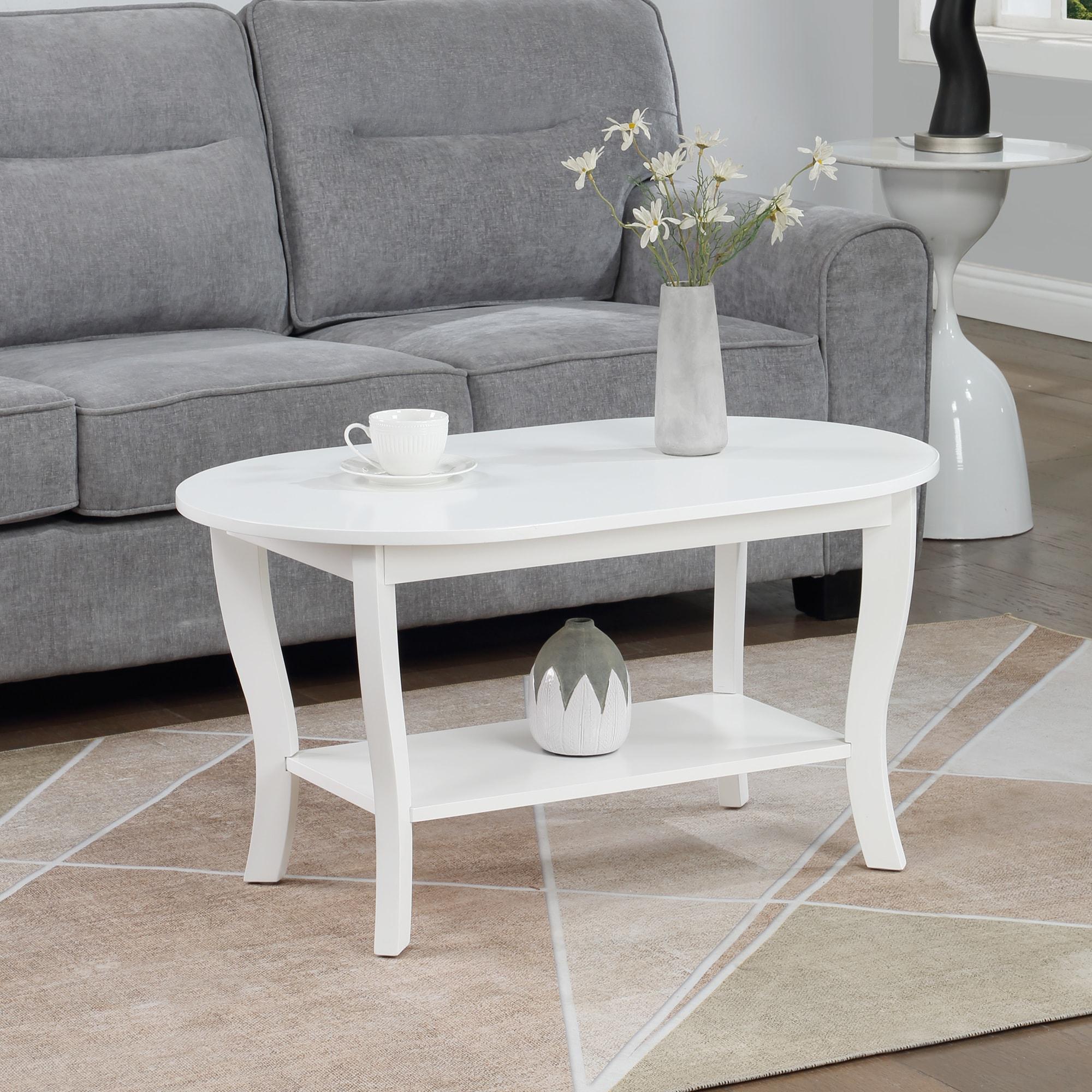 Convenience Concepts American Heritage Oval MDF Coffee Table with Shelf, White