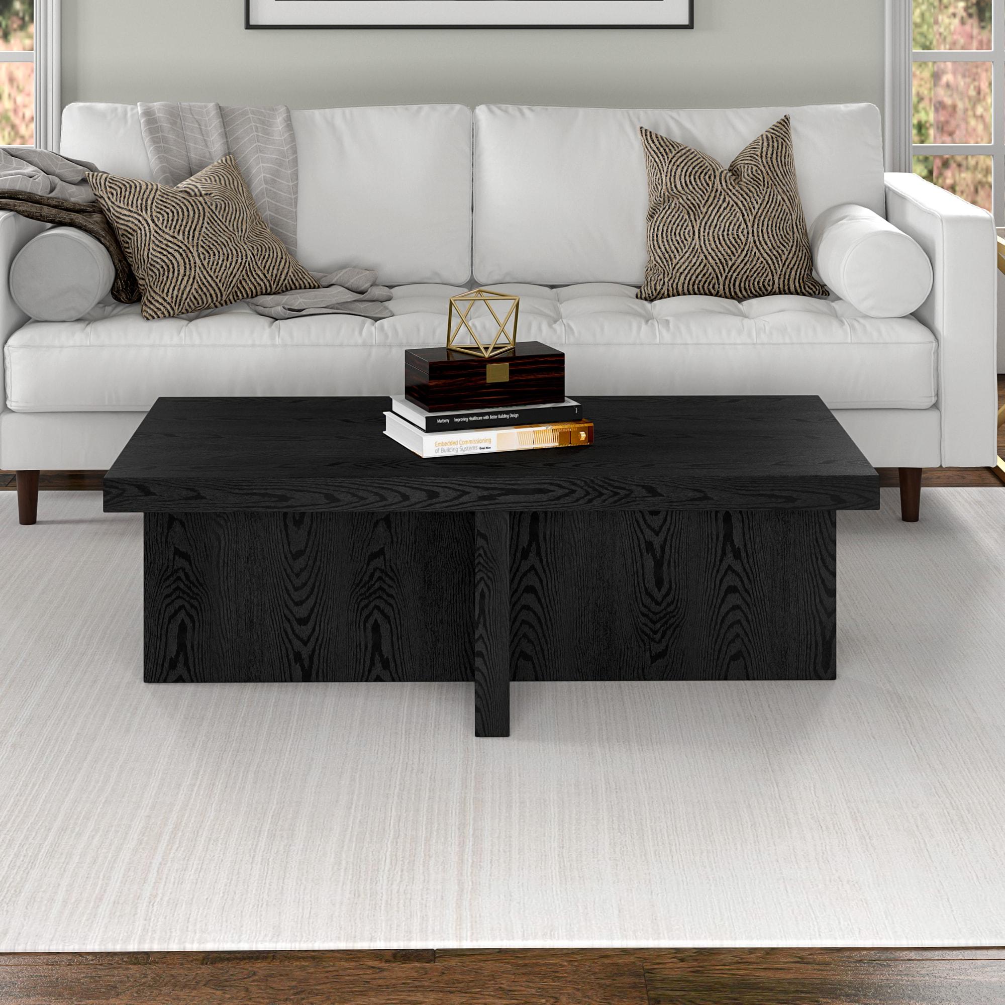 Evelyn and Zoe Elna Contemporary Wide Rectangular Wood Coffee Table, Black Grain