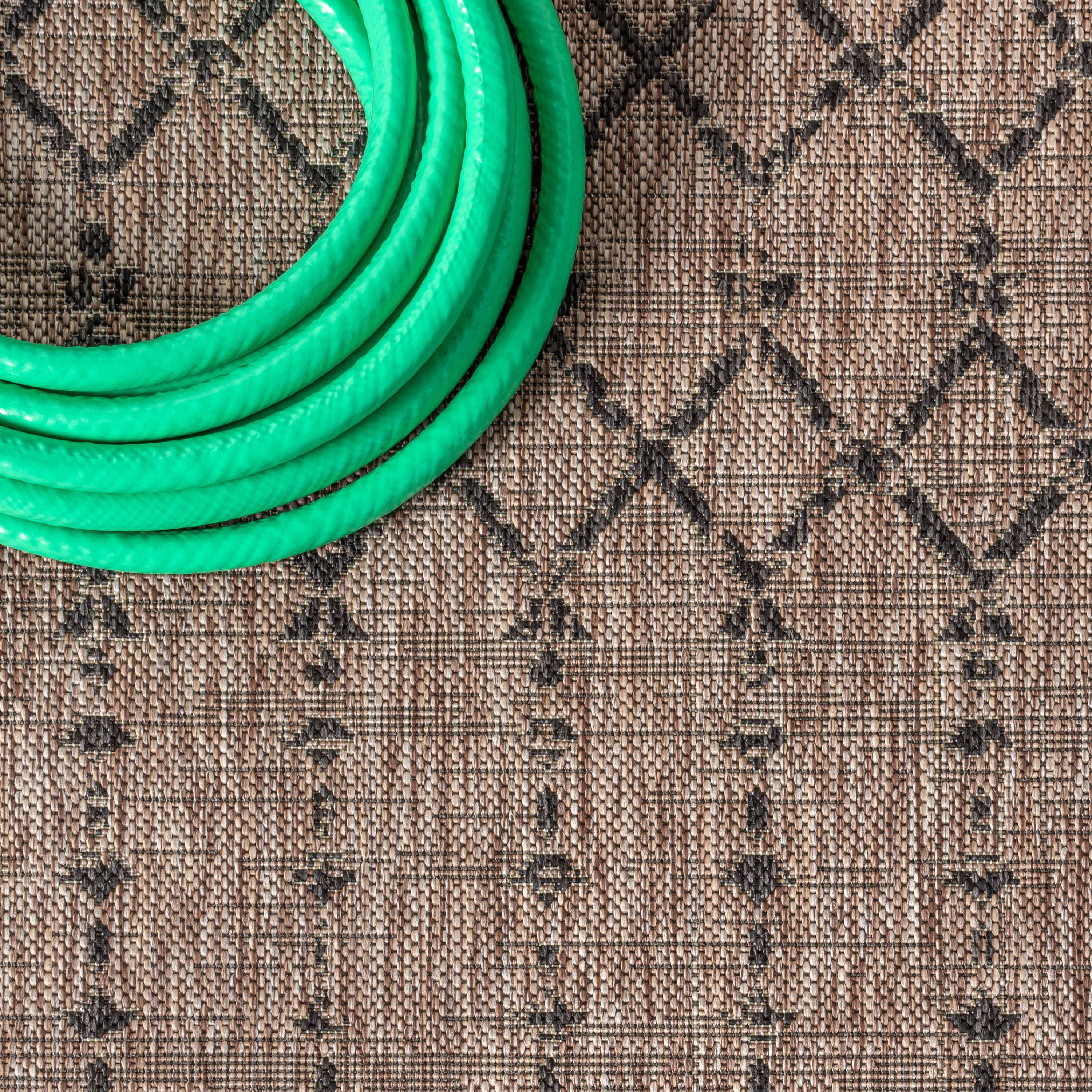 5'x8' Ourika Moroccan Geometric Textured Weave Indoor/Outdoor Area Rug, Natural/Black - JONATHAN Y