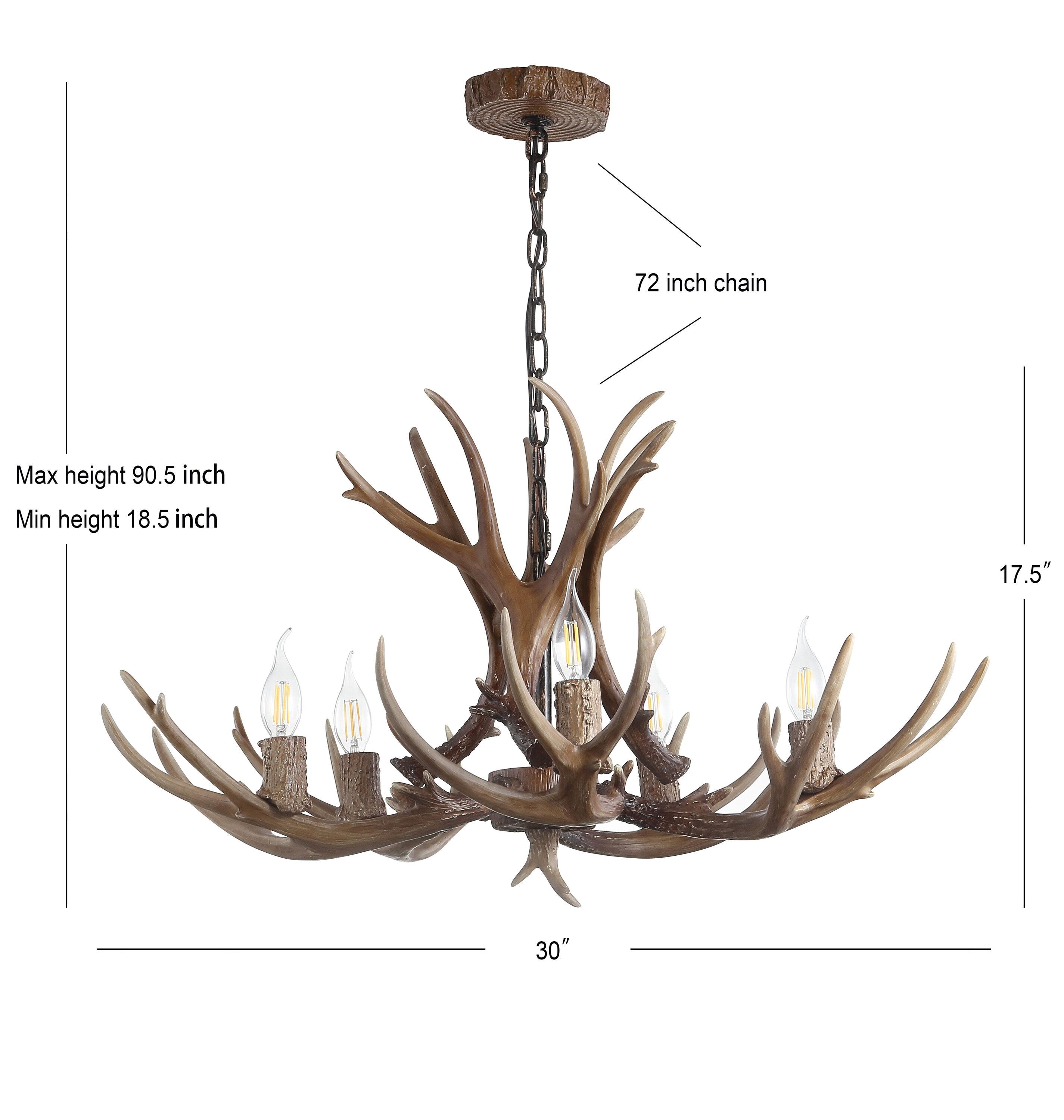 JONATHAN Y JYL6300A Eldora 30" Adjustable Resin Antler 5-Light LED Chandelier, Farmhouse, Rustic, Cottage, Transitional for living room, dinning room, bedroom, office Bulb Included, Brown