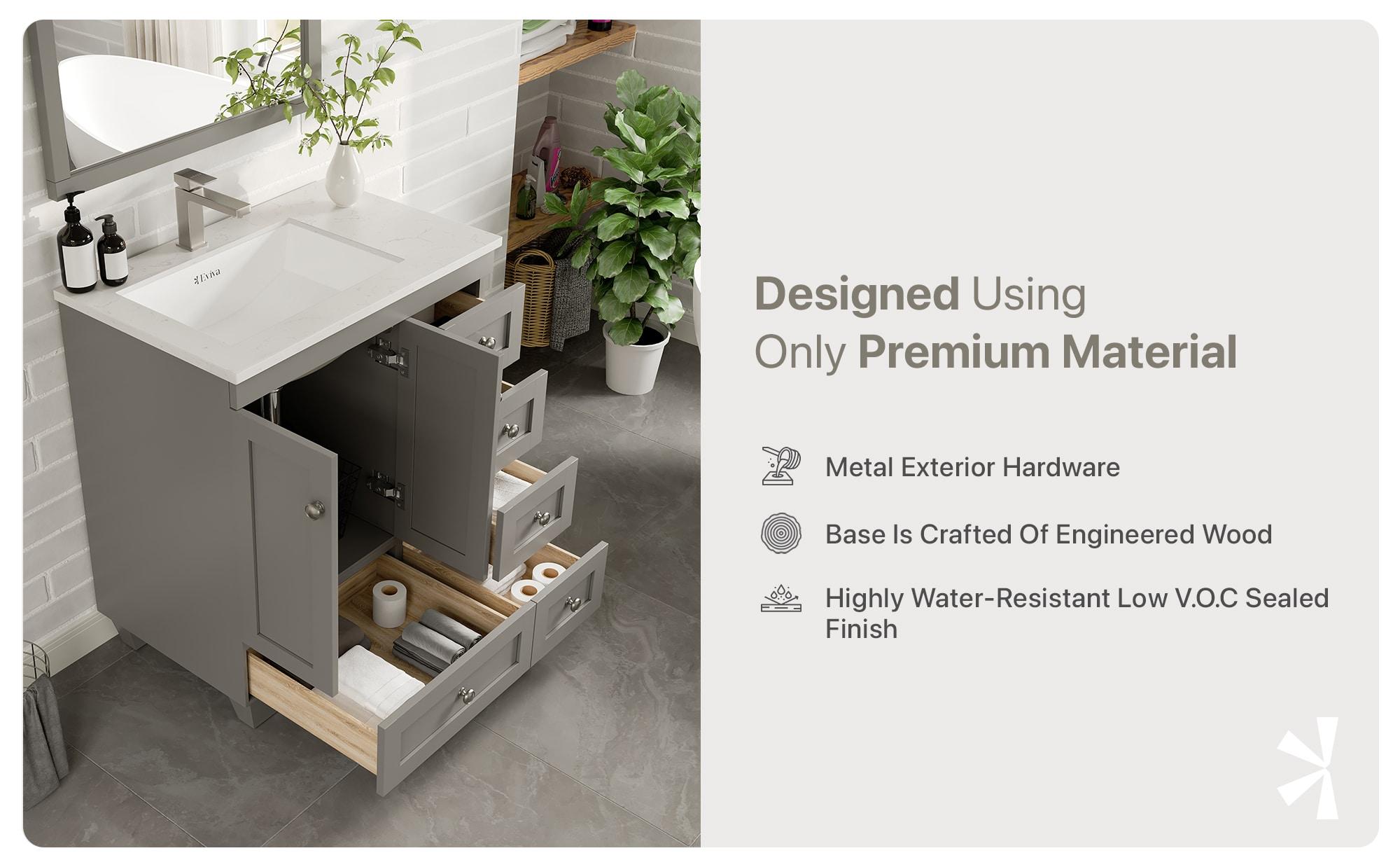 Eviva Happy 30" x 18" Transitional Gray Bathroom Vanity with White Carrara Marble Countertop