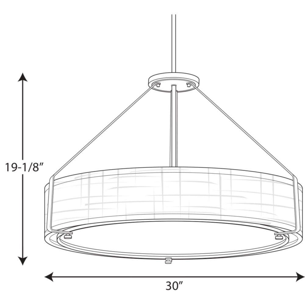 Progress Lighting, Ratio Collection, 6-Light Pendant, Brushed Nickel Finish, White Linen Drum Shade