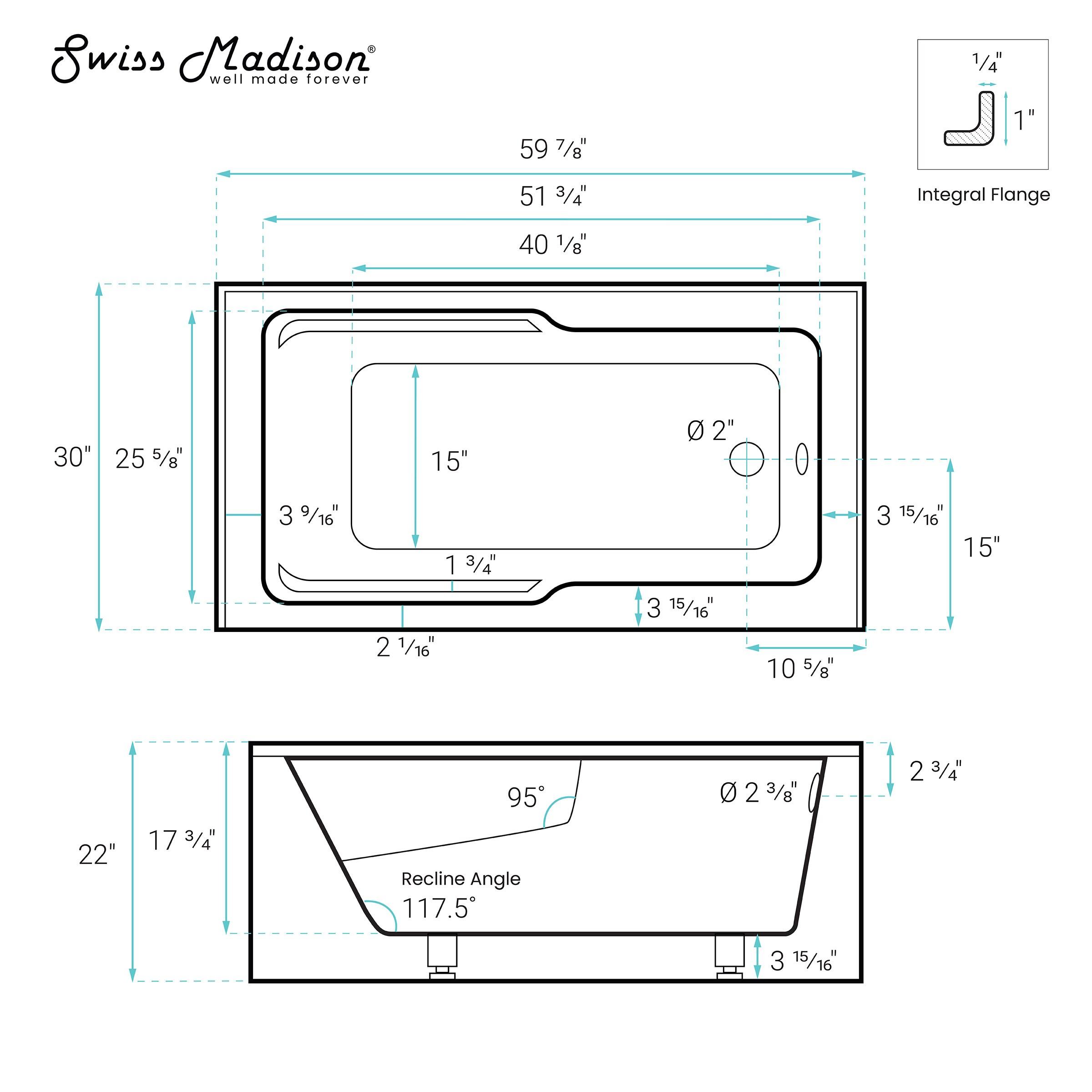Voltaire 60" x 32" Alcove Bathtub with Apron