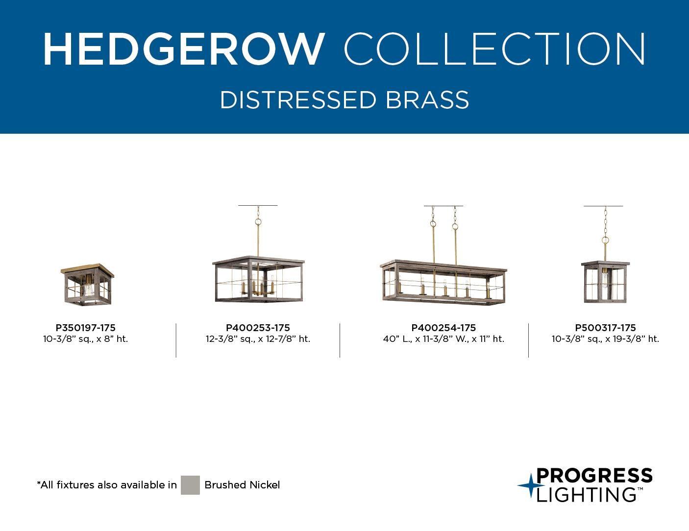 Progress Lighting, Hedgerow Collection, 4-Light Chandelier, Distressed Brass, Windowpane Design