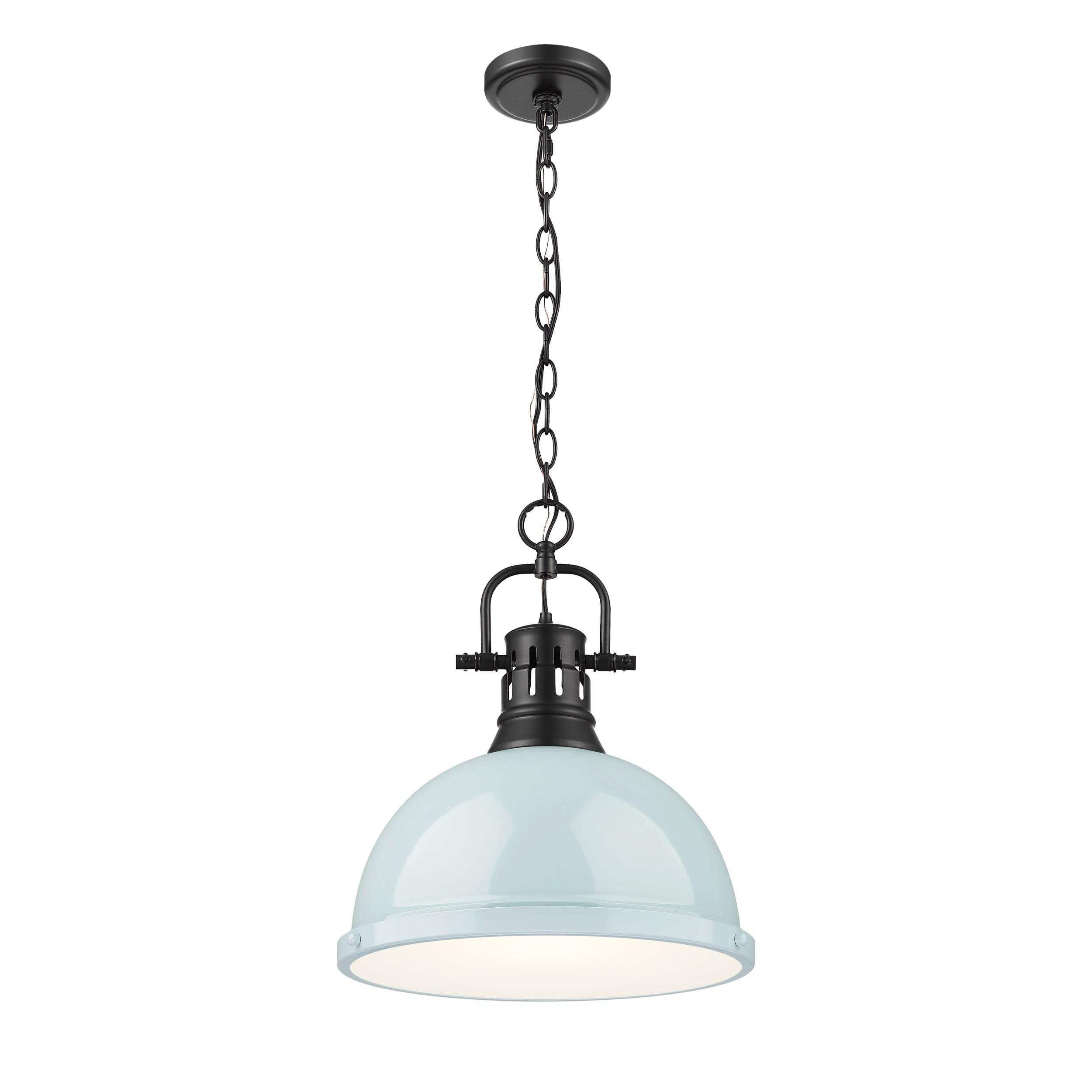 Golden Lighting Duncan 1-Light Large Pendant with Chain in Matte Black with Seafoam
