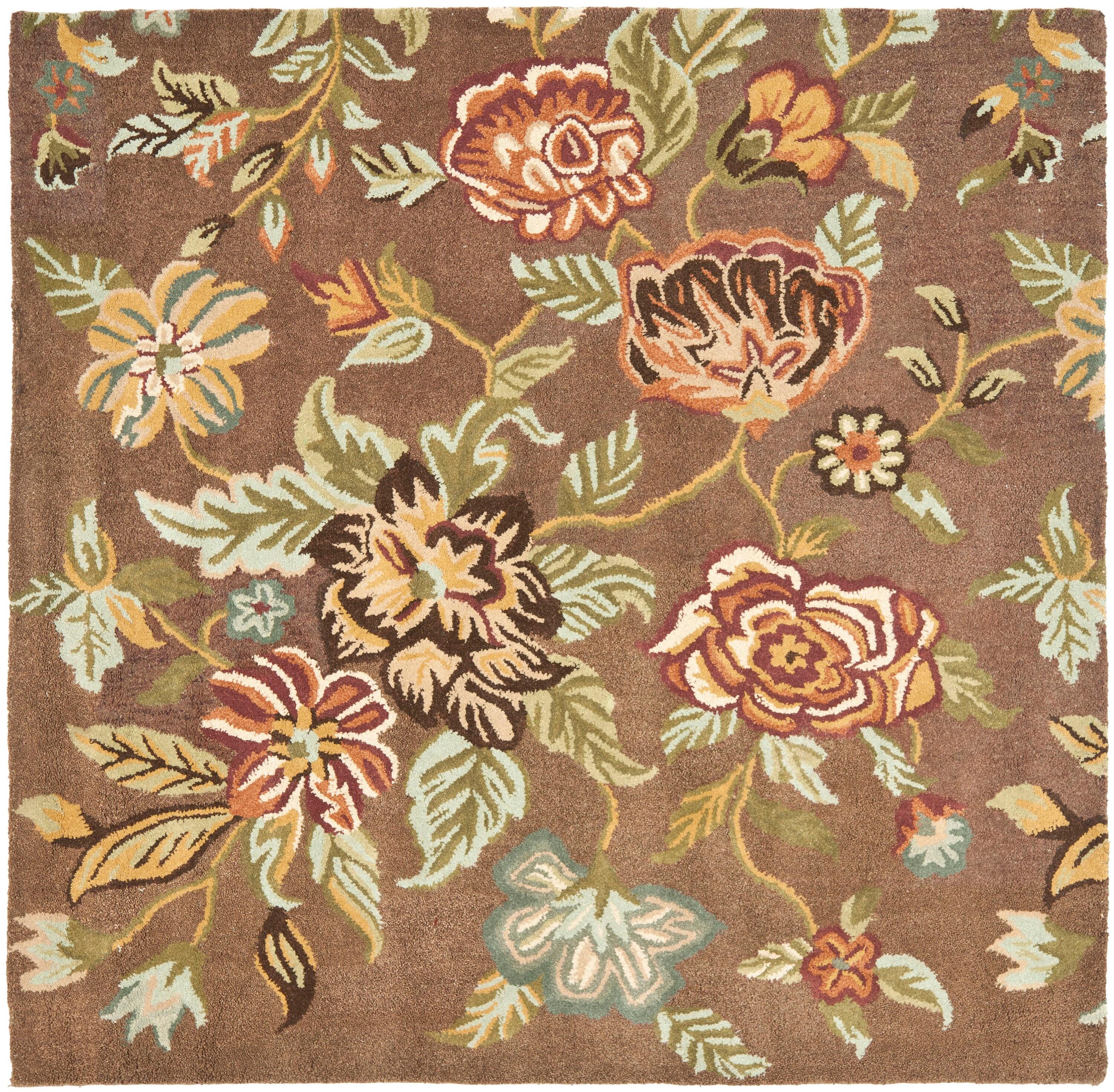 Emrick Hand Hooked Wool/Cotton/Latex Floral Rug in Brown