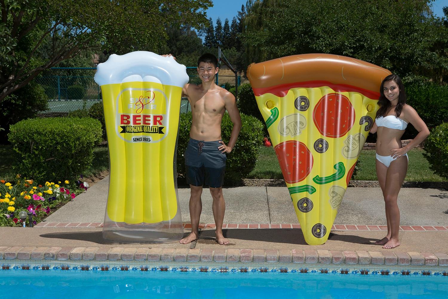 Poolmaster Inflatable Swimming Pool Mattress Floats with Slice O' Pizza and Beer Mug Combo