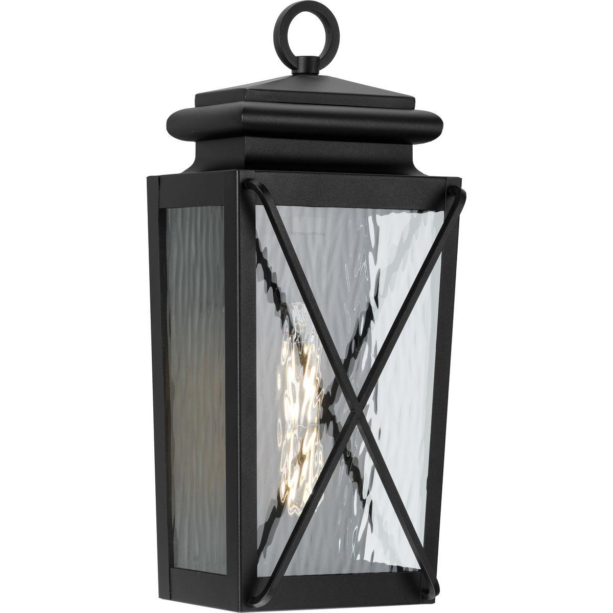 Progress Lighting Wakeford 1-Light Outdoor Textured Black Wall Lantern with Water Glass Shade