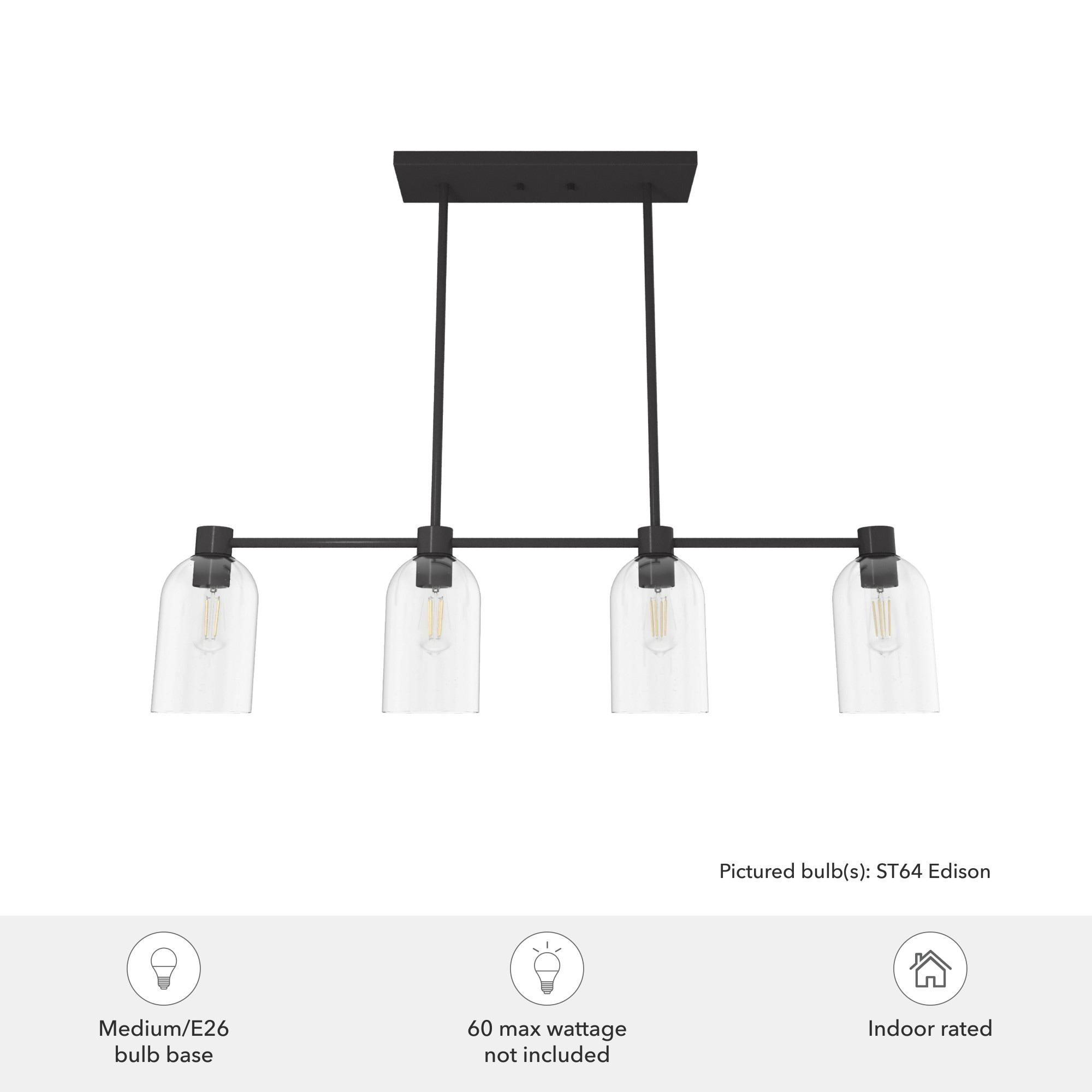 Hunter - Lochemeade 4-light Noble Bronze, Large Chandelier, Dimmable, Linear Shaped, for Bedrooms, Kitchens, Dining, Living Rooms - 19720