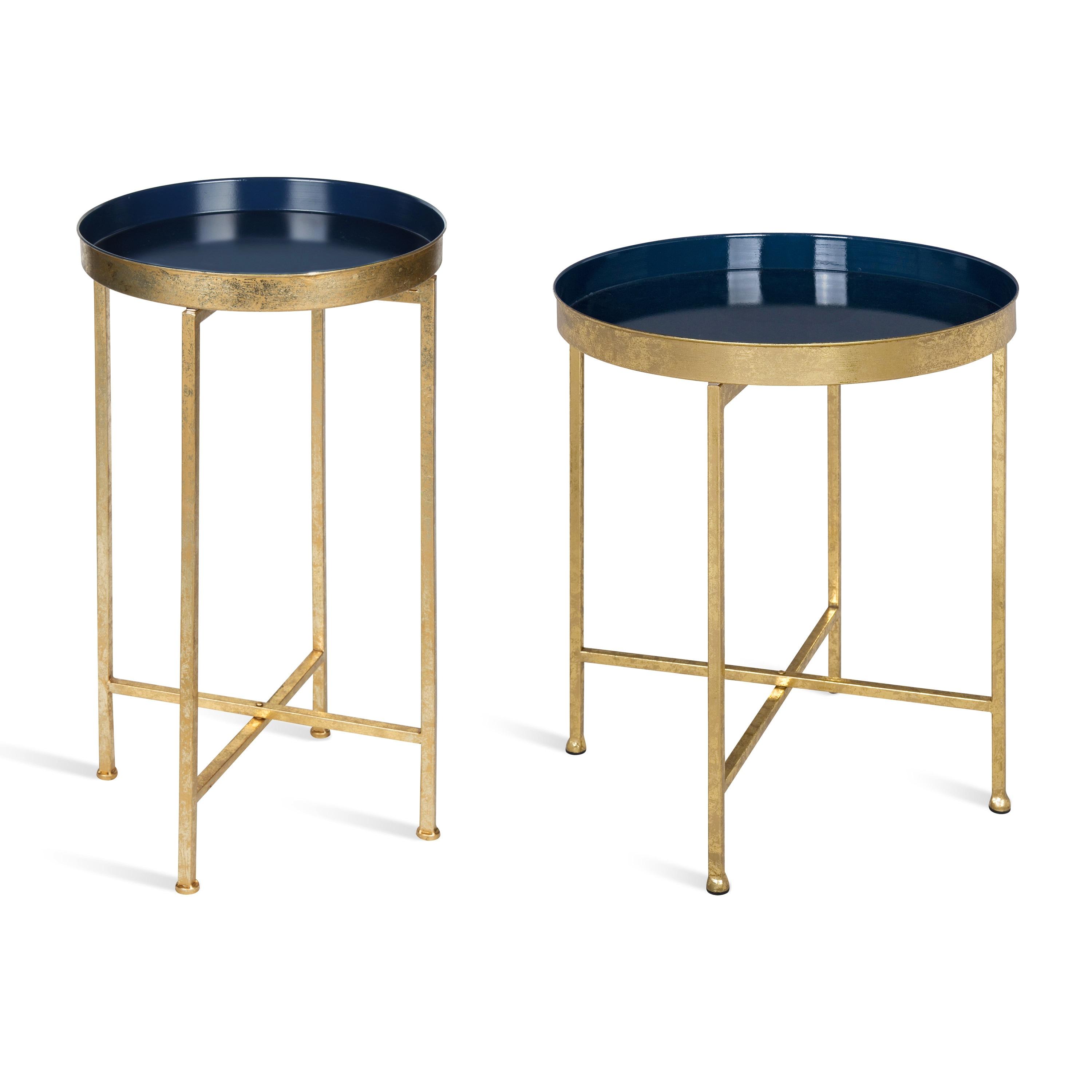 Kate and Laurel Celia Round Metal Tea Table, 14x14x25.75, Gold and Navy Blue