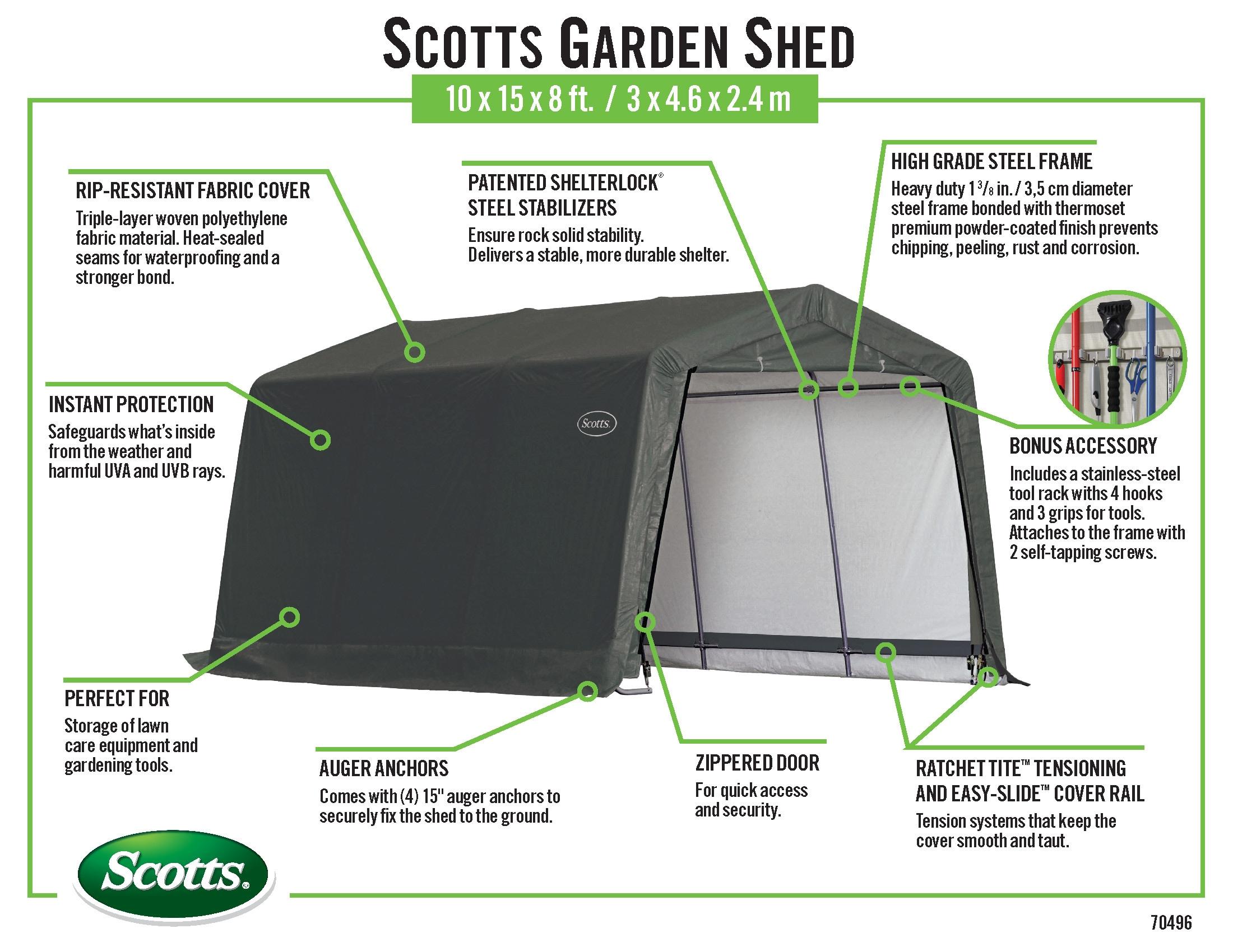 Scotts Storage Shed 10 x 15 x 8 Green Peak