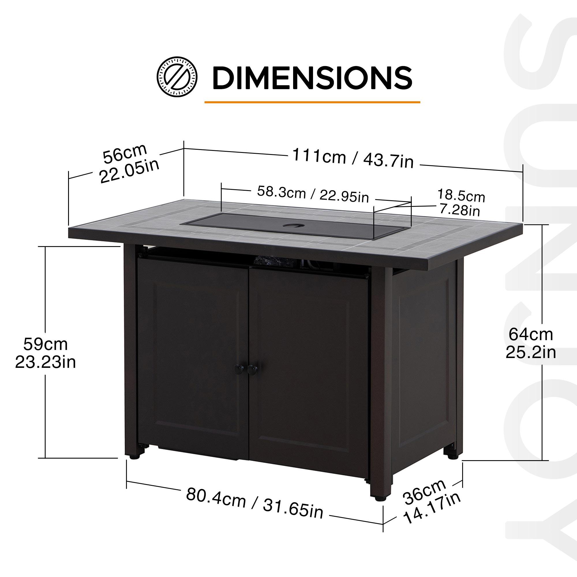 Sunjoy Sunjoy Rectangle Propane Fire Pit Table, Smokeless Outdoor Hidden Propane Tank Gas Fire Pit with Ceramic Tile Tabletop and Lava Rocks