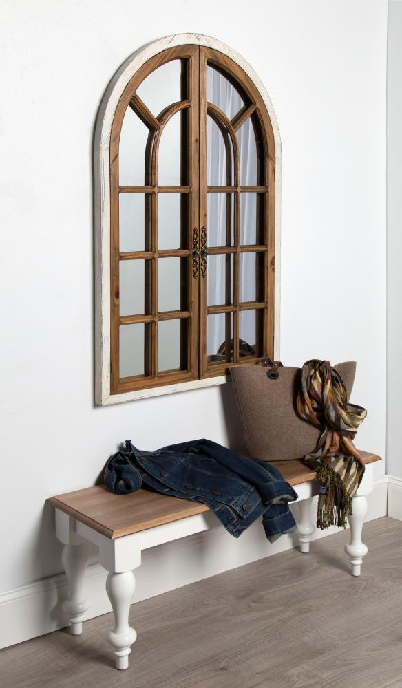 Kate and Laurel Boldmere Large Traditional Wood Windowpane Arch Mirror, 28x44, Rustic Brown and White