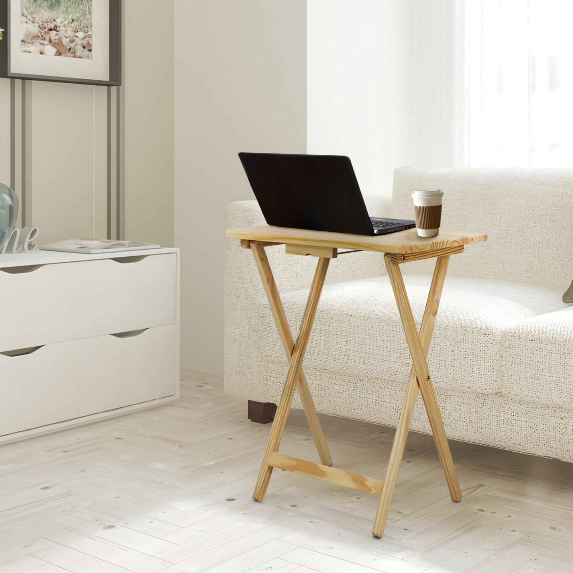 5 Piece TV Tray Table Set in Natural (4 Trays, 1 Stand)