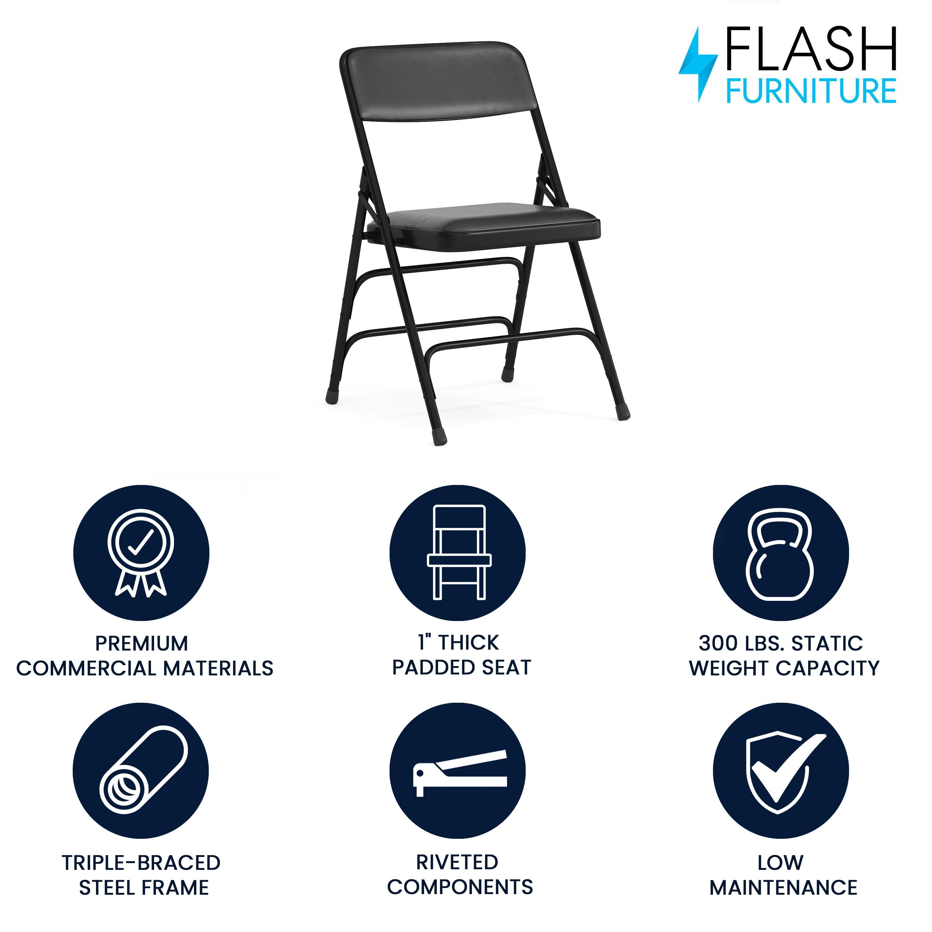Flash Furniture HERCULES Series Curved Triple Braced & Double Hinged Black Vinyl Metal Folding Chair