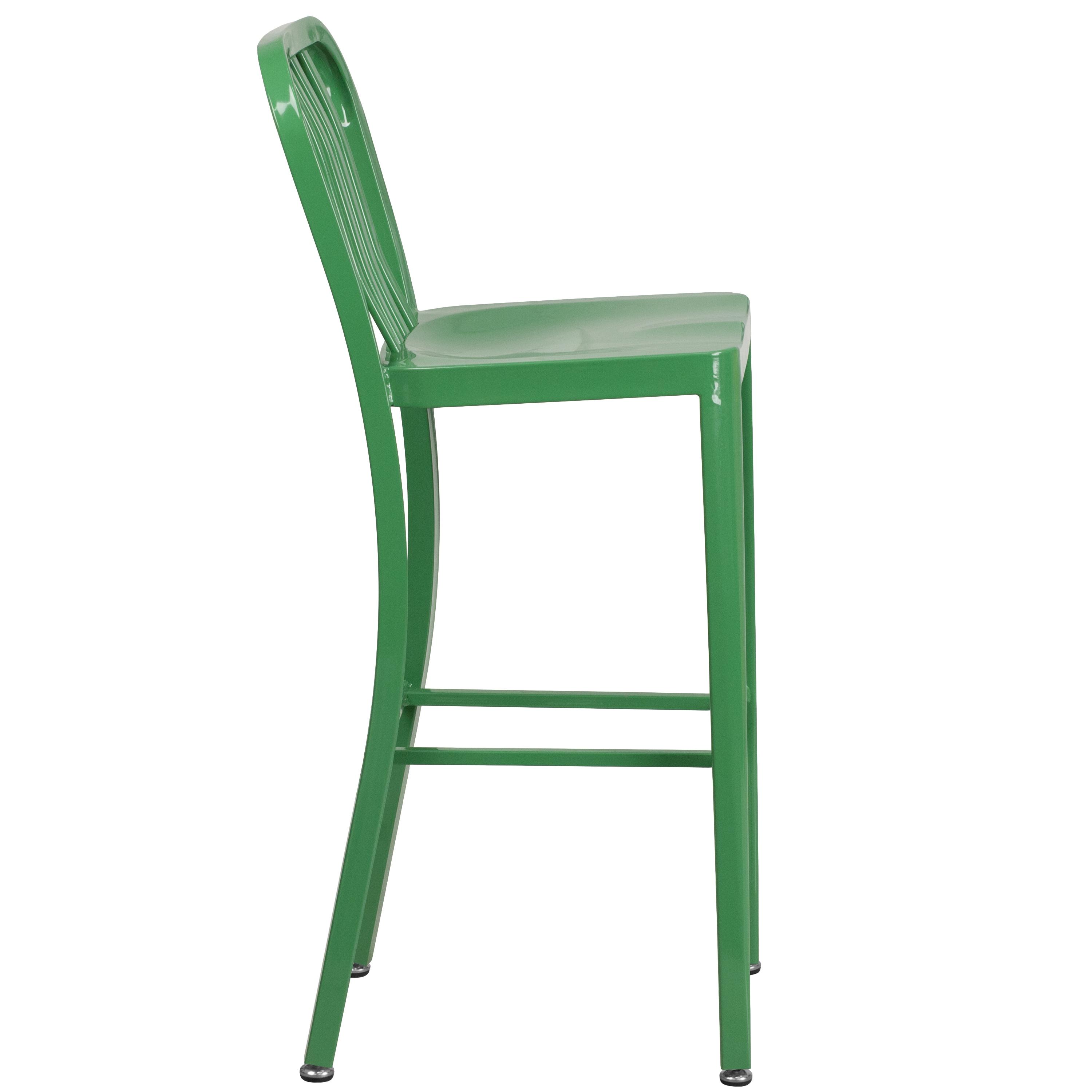 Flash Furniture Commercial Grade 30" High Green Metal Indoor-Outdoor Barstool with Vertical Slat Back