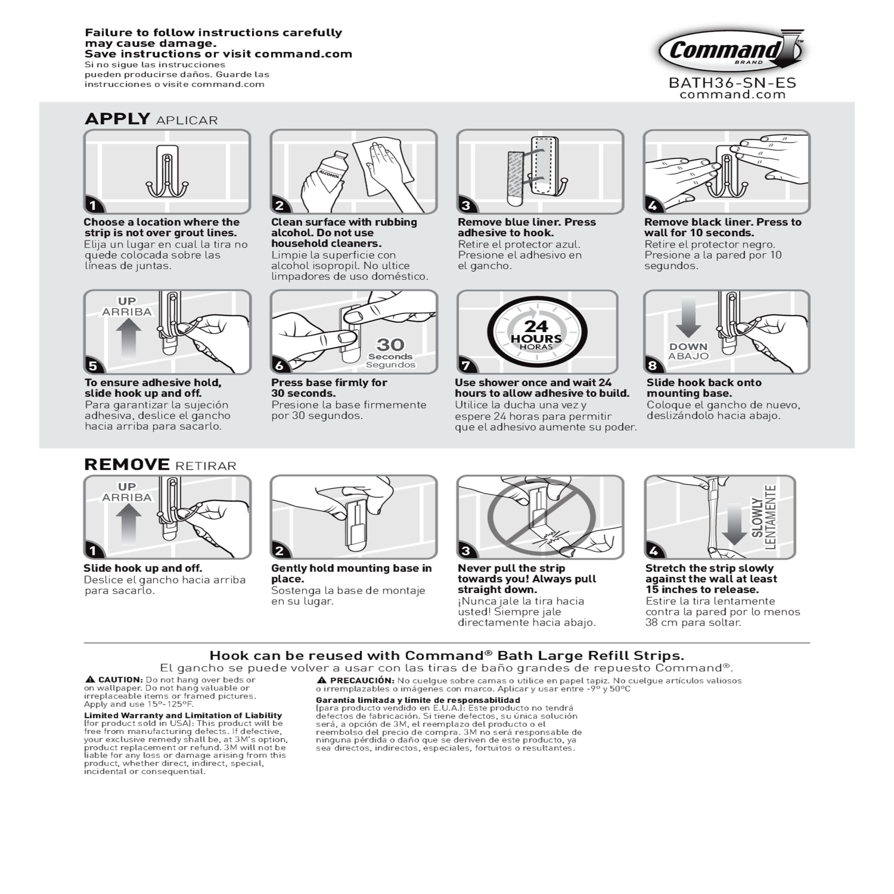 Command Bath Double Wall Hook Metal Satin