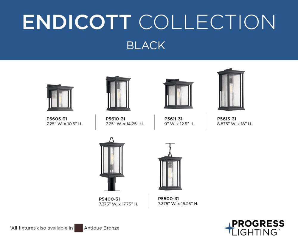 Progress Lighting Endicott 1-Light Outdoor Wall Lantern, Textured Black, Linen Glass Shade