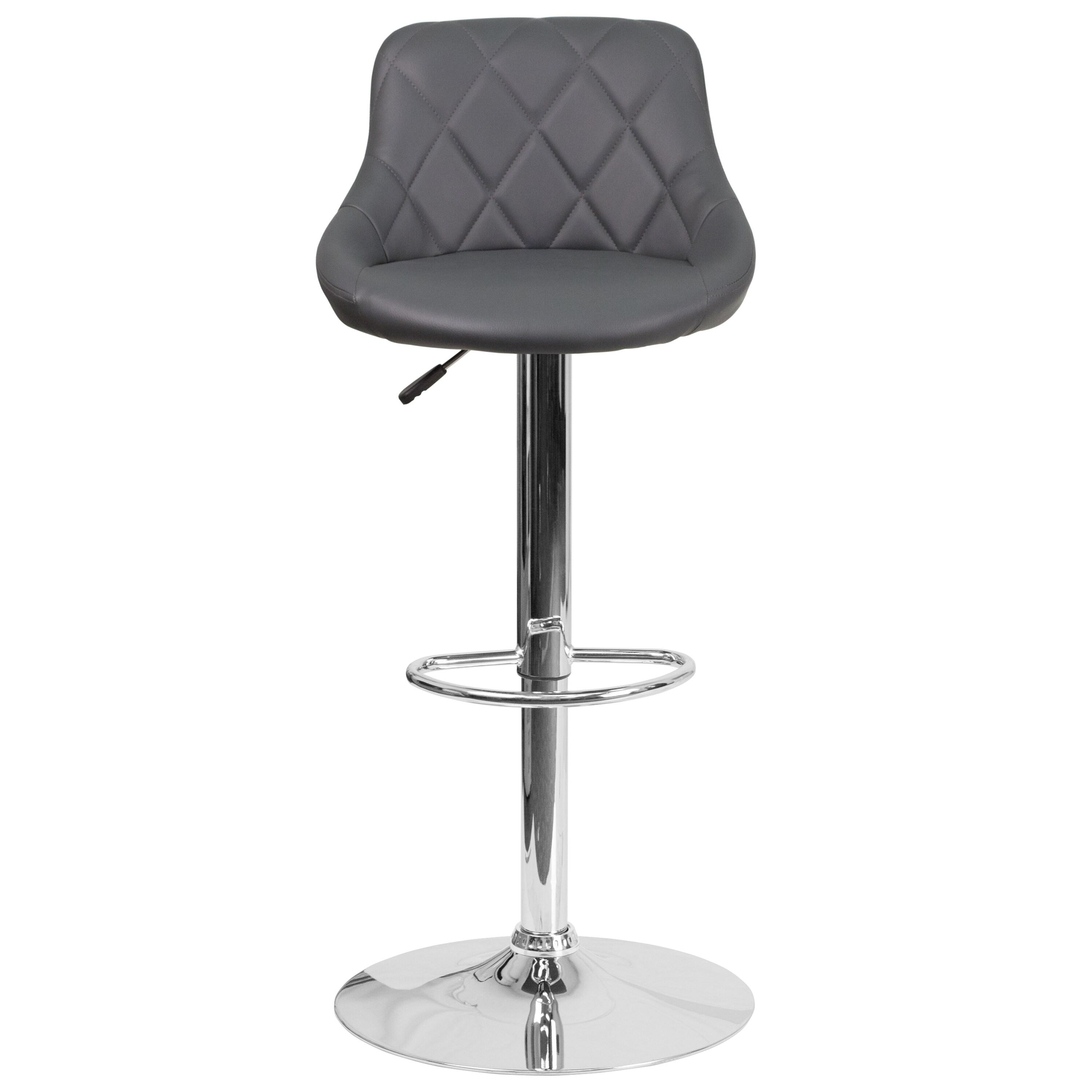 Flash Furniture Contemporary Gray Vinyl Bucket Seat Adjustable Height Barstool with Chrome Base