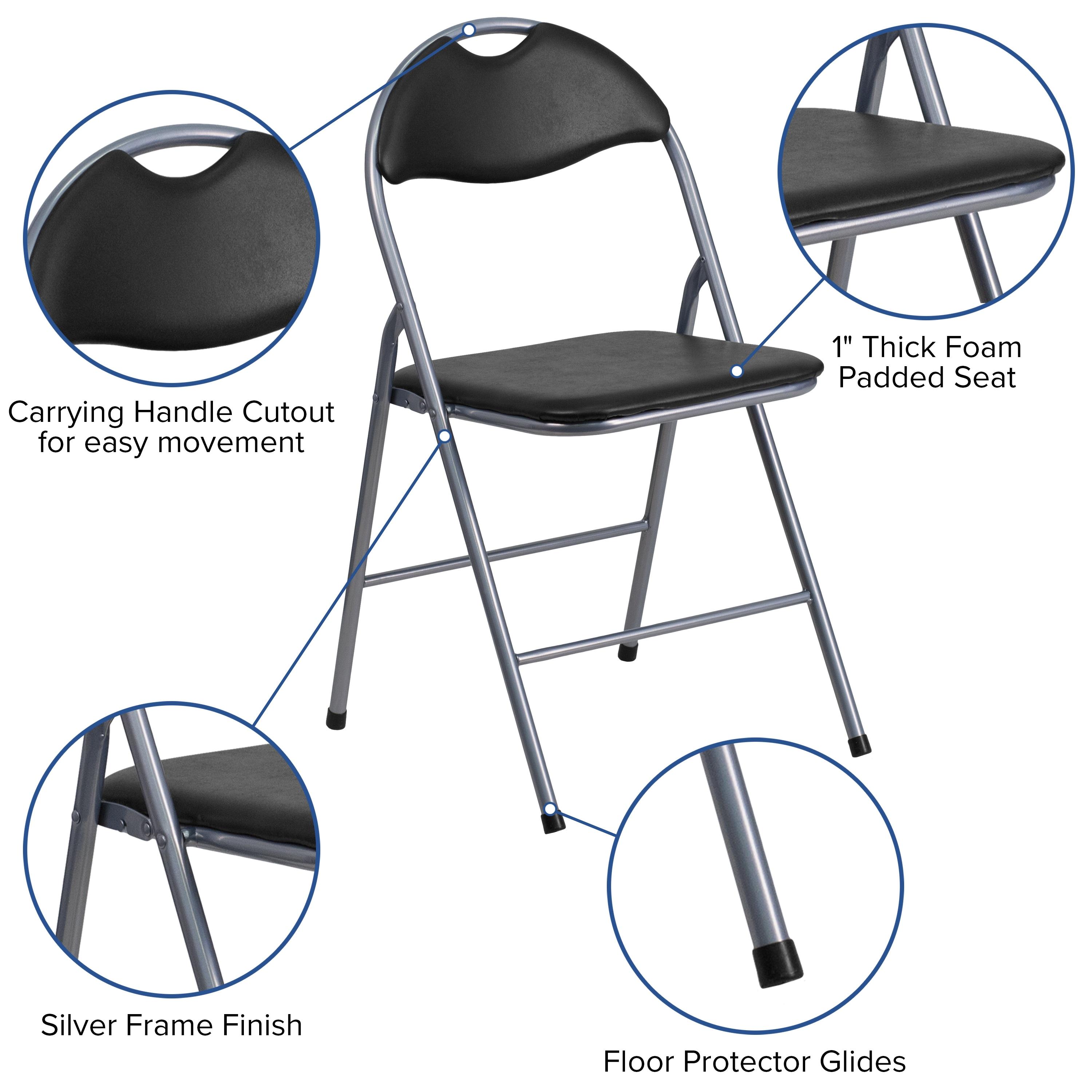 HERCULES Series Black Vinyl Metal Folding Chair With Carrying Handle