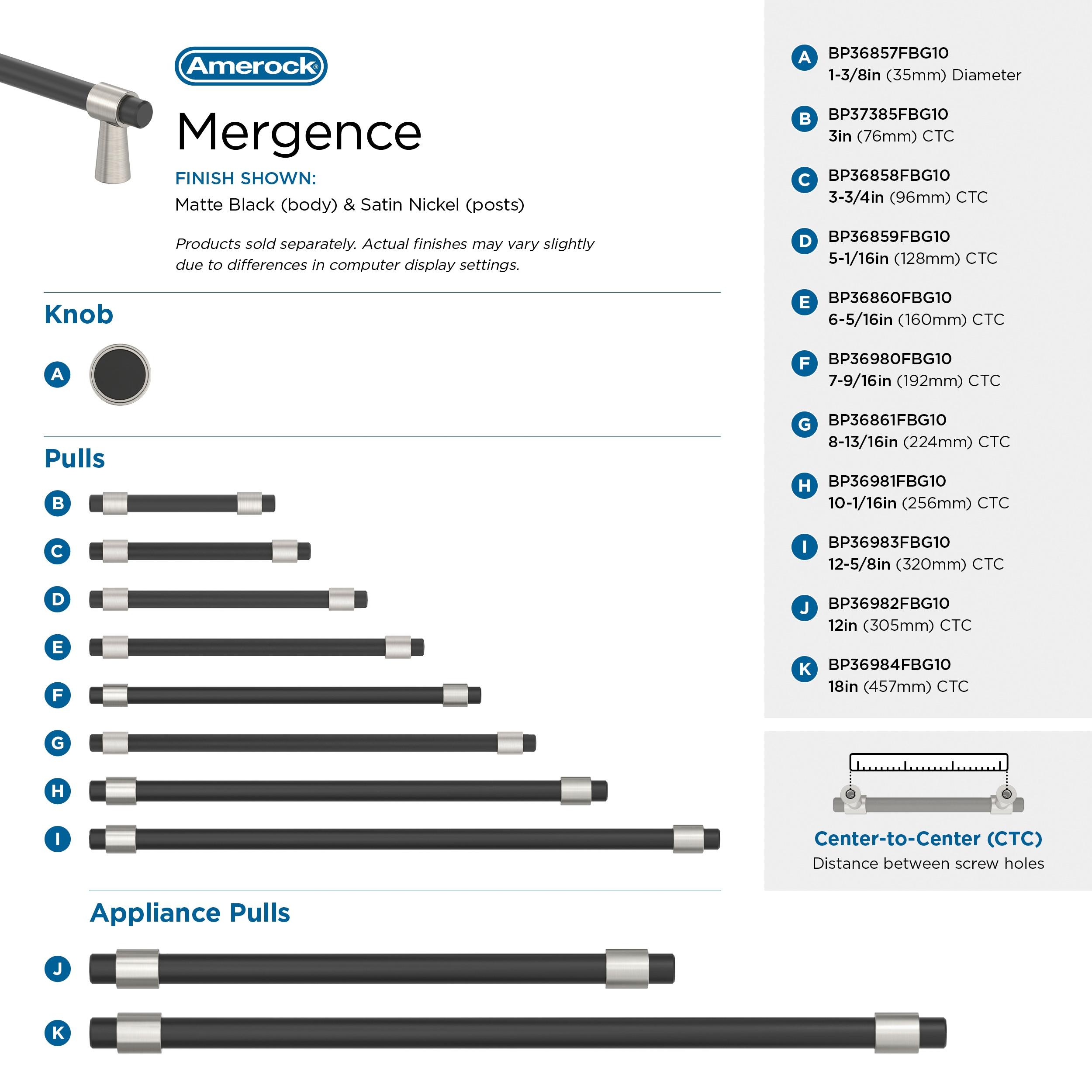 Amerock Mergence 18 inch (457mm) Center-to-Center Matte Black/Satin Nickel Appliance Pull
