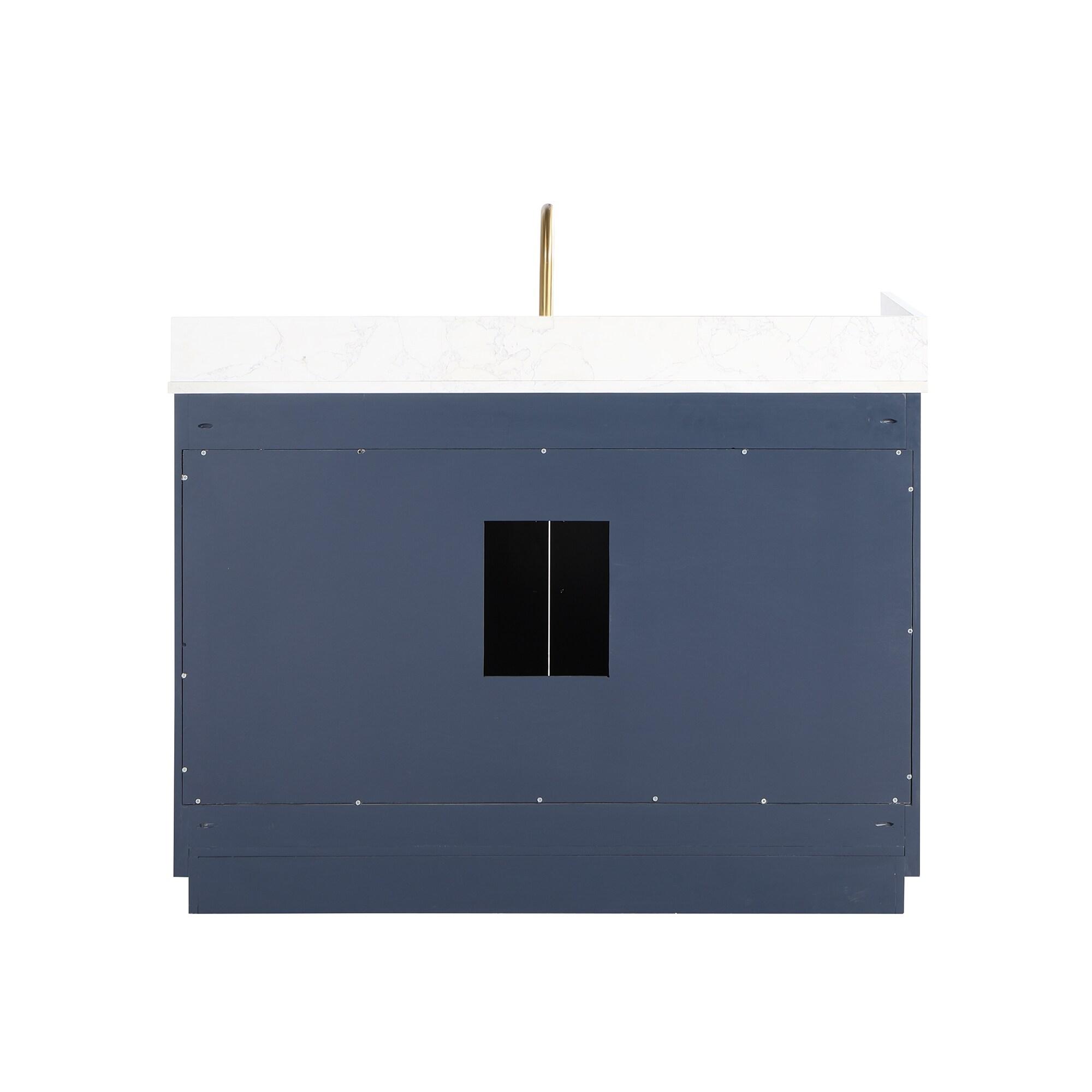 Gavino 48" Wood Vanity in Royal Blue with Composite Stone Top and Mirror