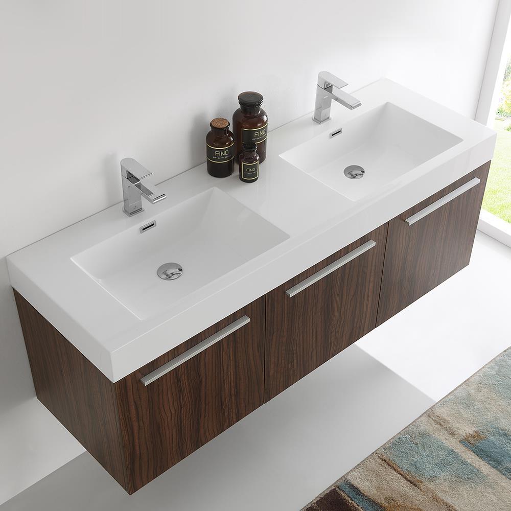 Vista 60'' Wall Mounted Modern Double Bathroom Vanity with Acrylic Vanity Top