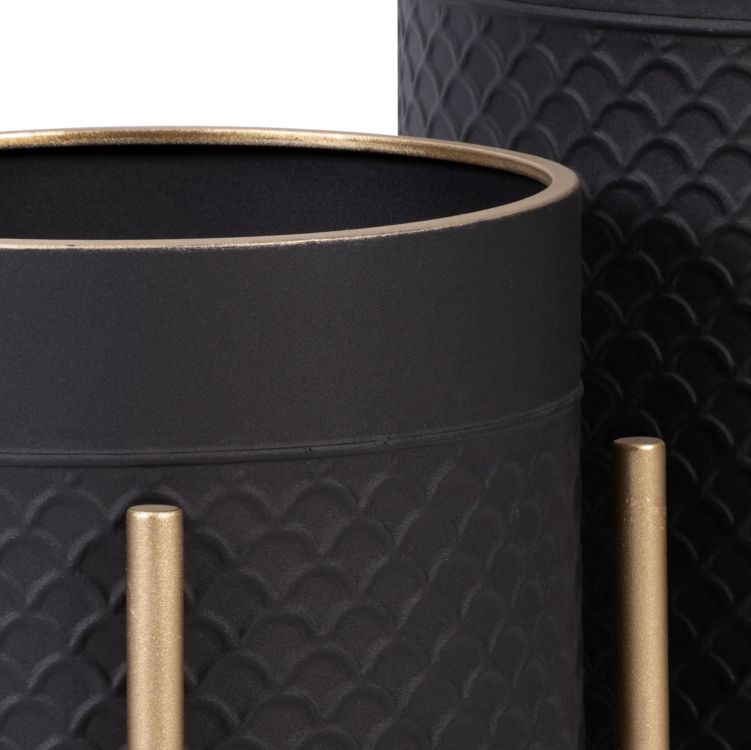 Sagebrook Home 14" Wide 2pc Scales Planter Pot on Metal Stand Black/Gold: Honeycomb Design, No Drainage Holes
