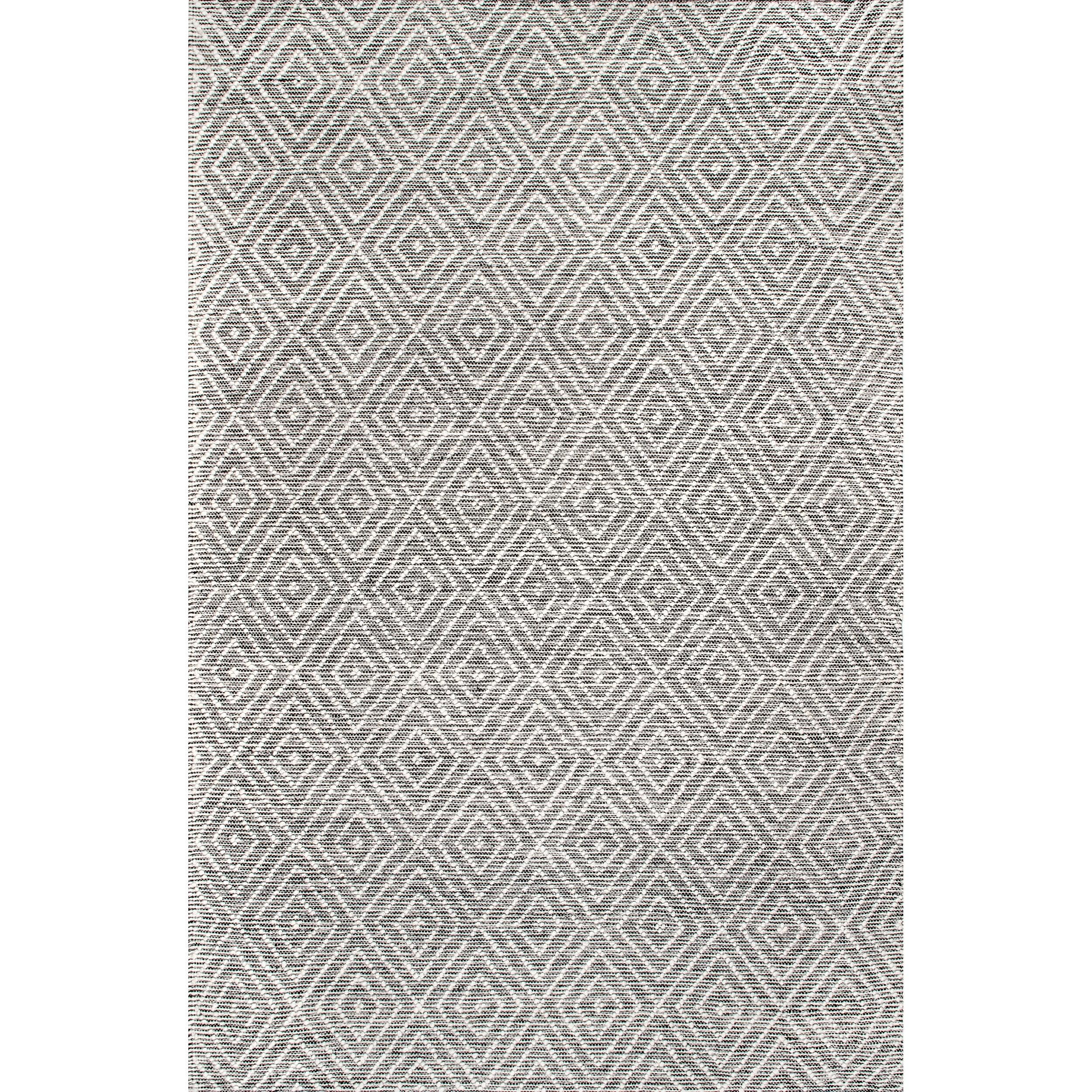 nuLOOM 3'x5' Flora Handmade Textured Diamonds Wool Area Rug Gray/Ivory: Geometric Flat Pile, Indoor Use