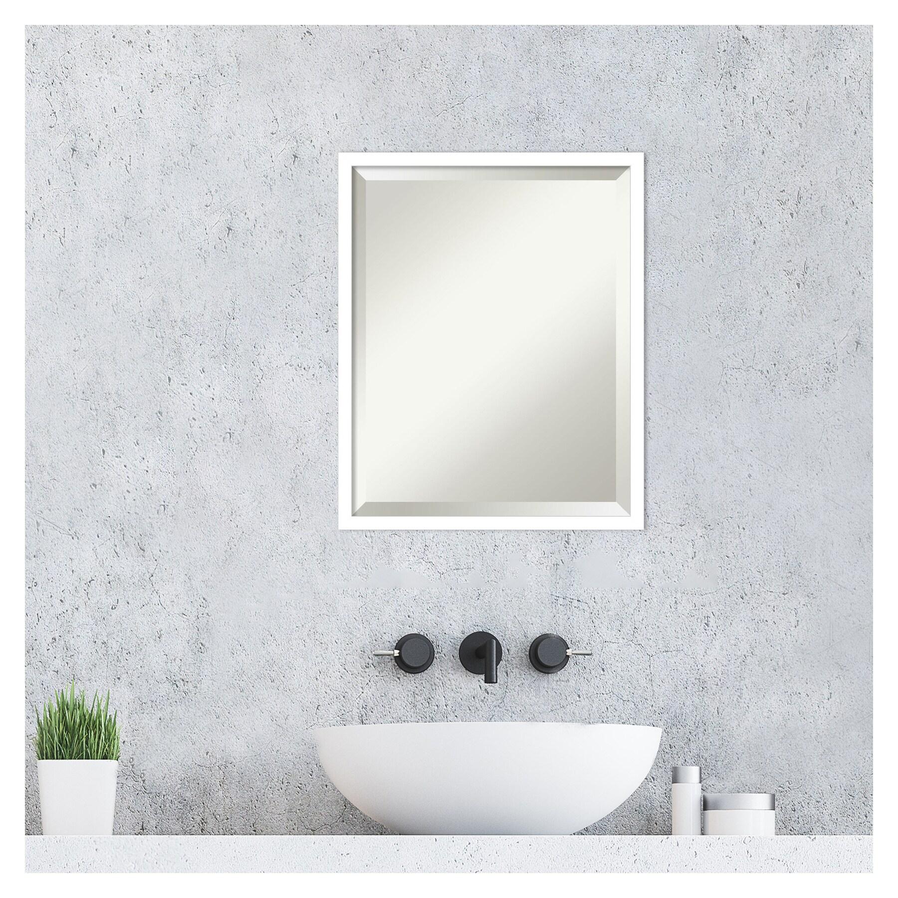 Amanti Art Beveled Wood Bathroom Wall Mirror - Svelte Frame Svelte White Outer Size: 17 x 21 in White