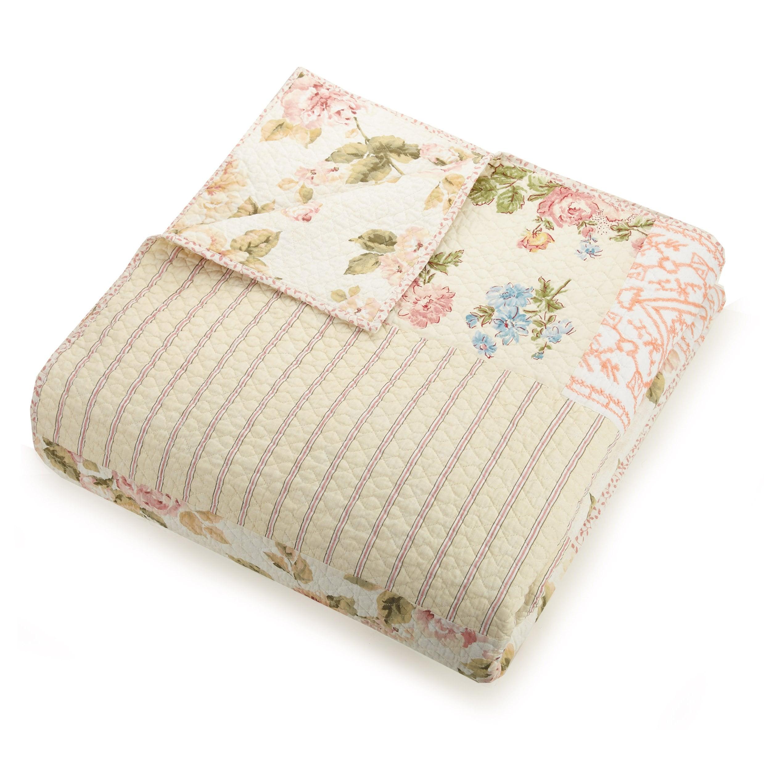King Sweet Blooms Quilt Pink - Mary Jane's Home: Cotton Lace Trim, Botanical Pattern, Teen & Kids Bedding