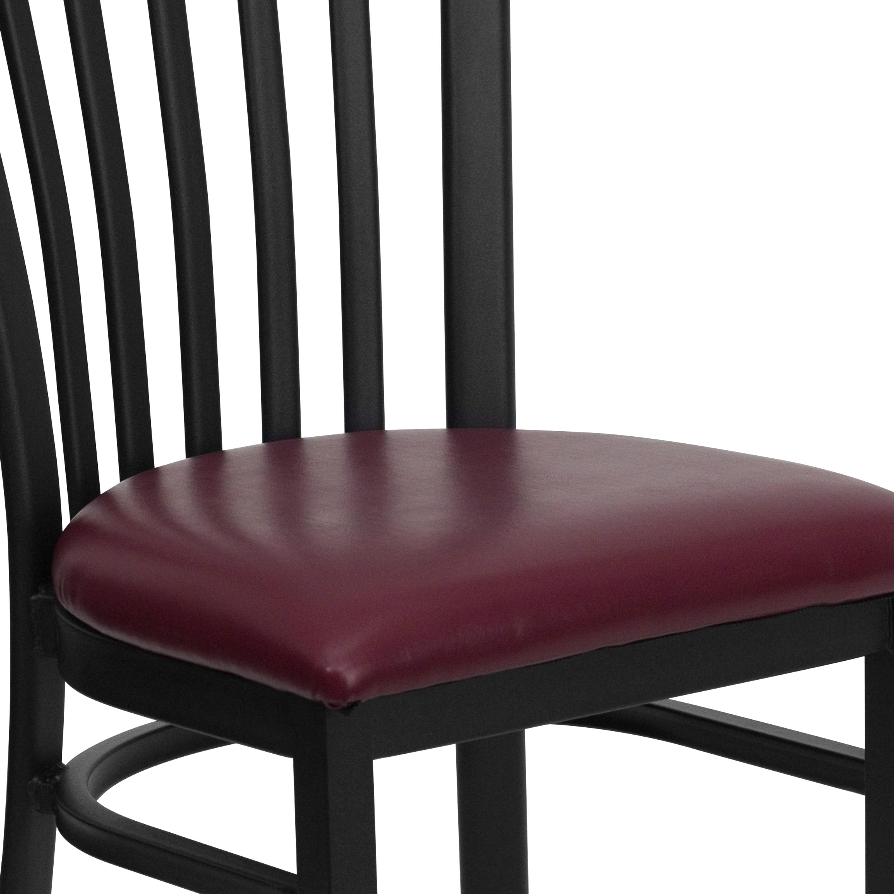 BizChair Black School House Back Metal Restaurant Chair - Burgundy Vinyl Seat