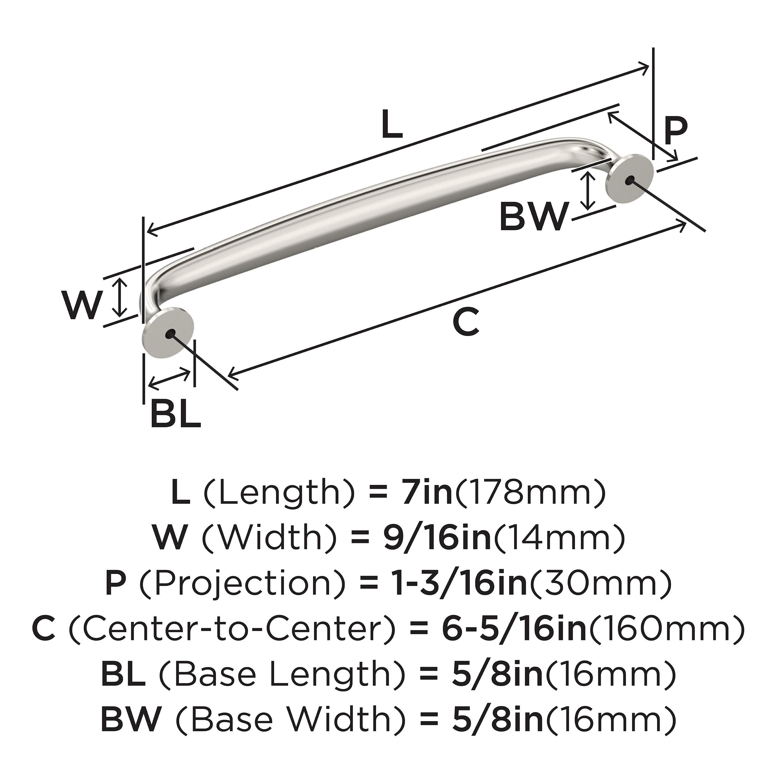 Amerock Renown 6-5/16 inch (160mm) Center-to-Center Polished Nickel Cabinet Pull