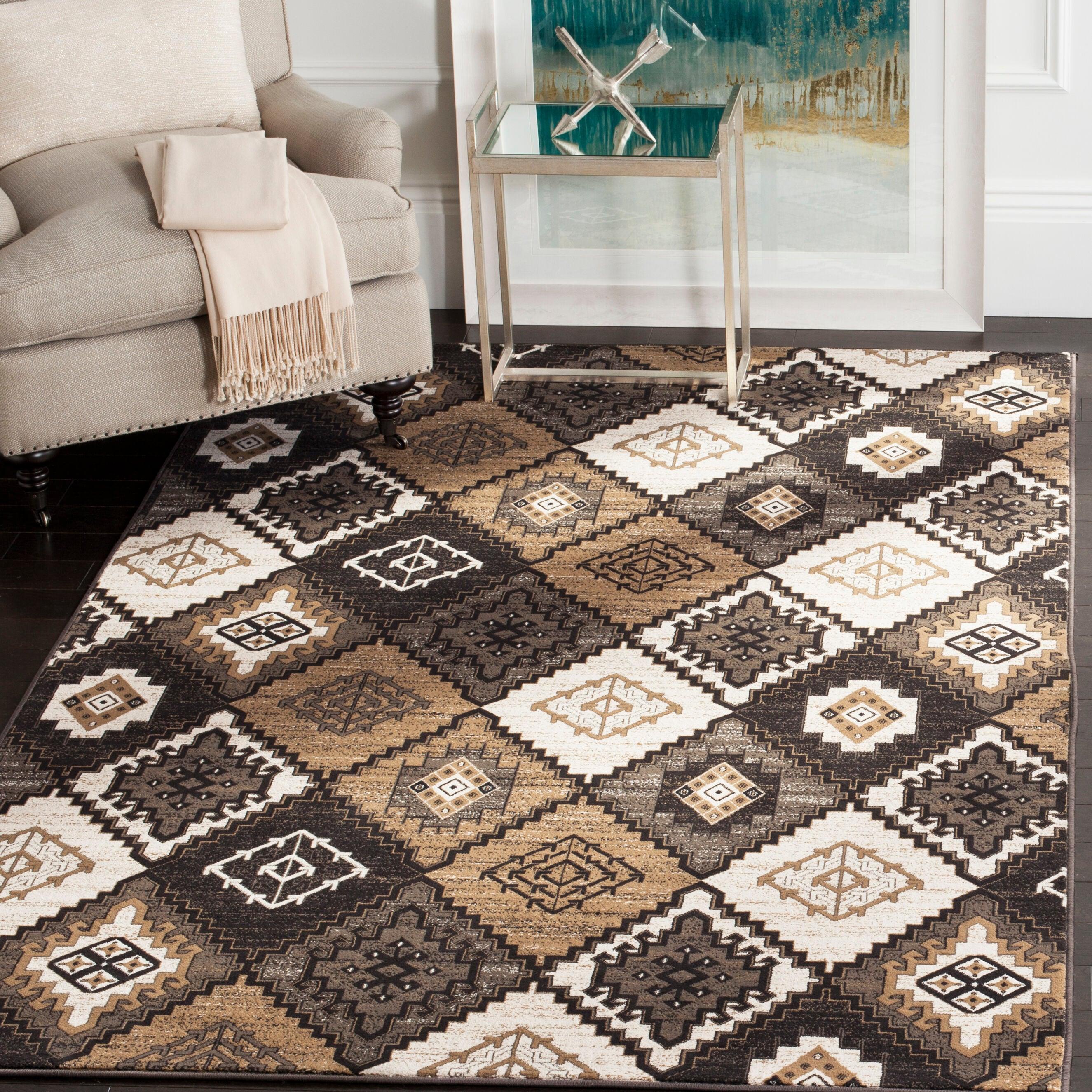 Black and Ivory Southwestern Rectangular 8' x 10' Viscose Rug