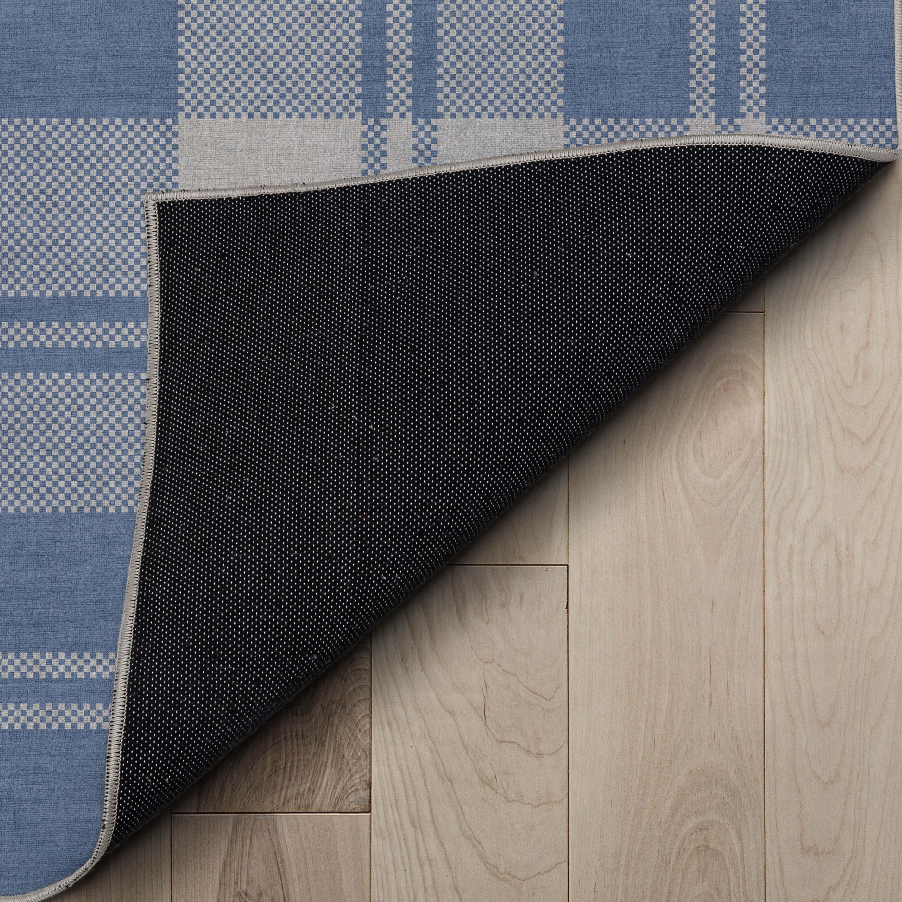 Well Woven Apollo Plaid Modern Blue Flat Pile Easy to Clean 5' x 7' Area Rug for Living Room Dining Room Bedroom and Kitchen