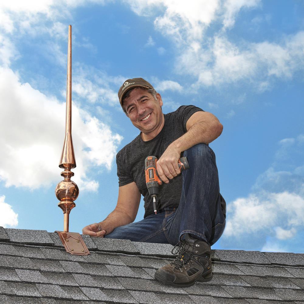 Good Directions 28" Aragon Pure Copper Finial with Decorative Copper Roof Mount - 34"H